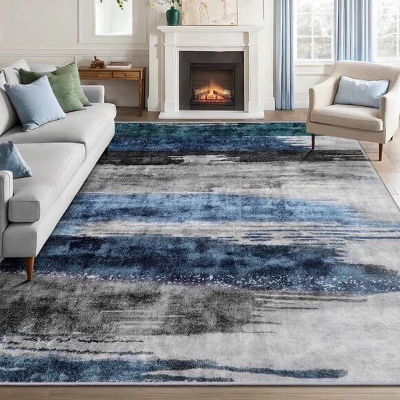 New 5x7 Abstract Area Rug, Washable Modern Non-Slip Carpet for Home or Entryway