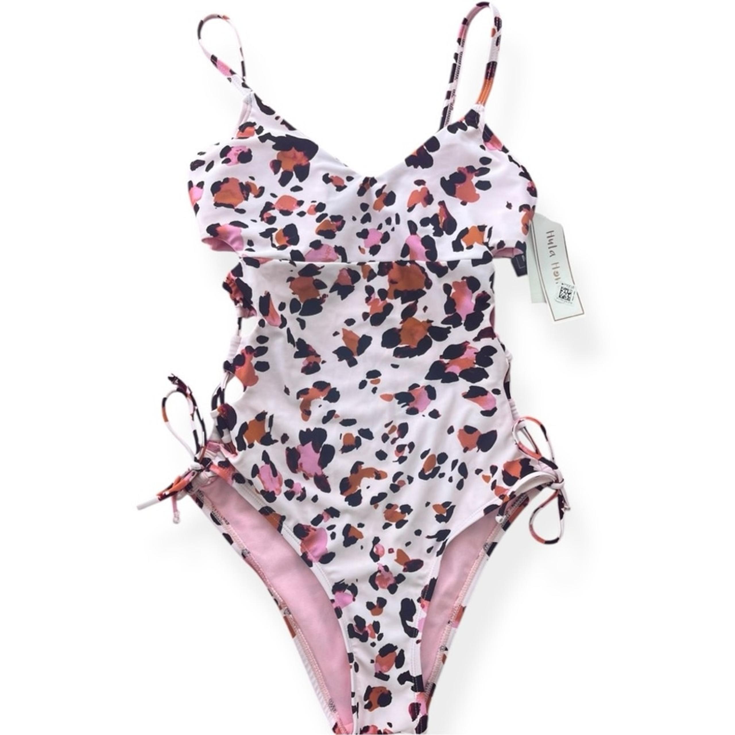 Hula Honey Lace Up One Piece Swimsuit Women’s Size Small Leopard Pink Black NWT