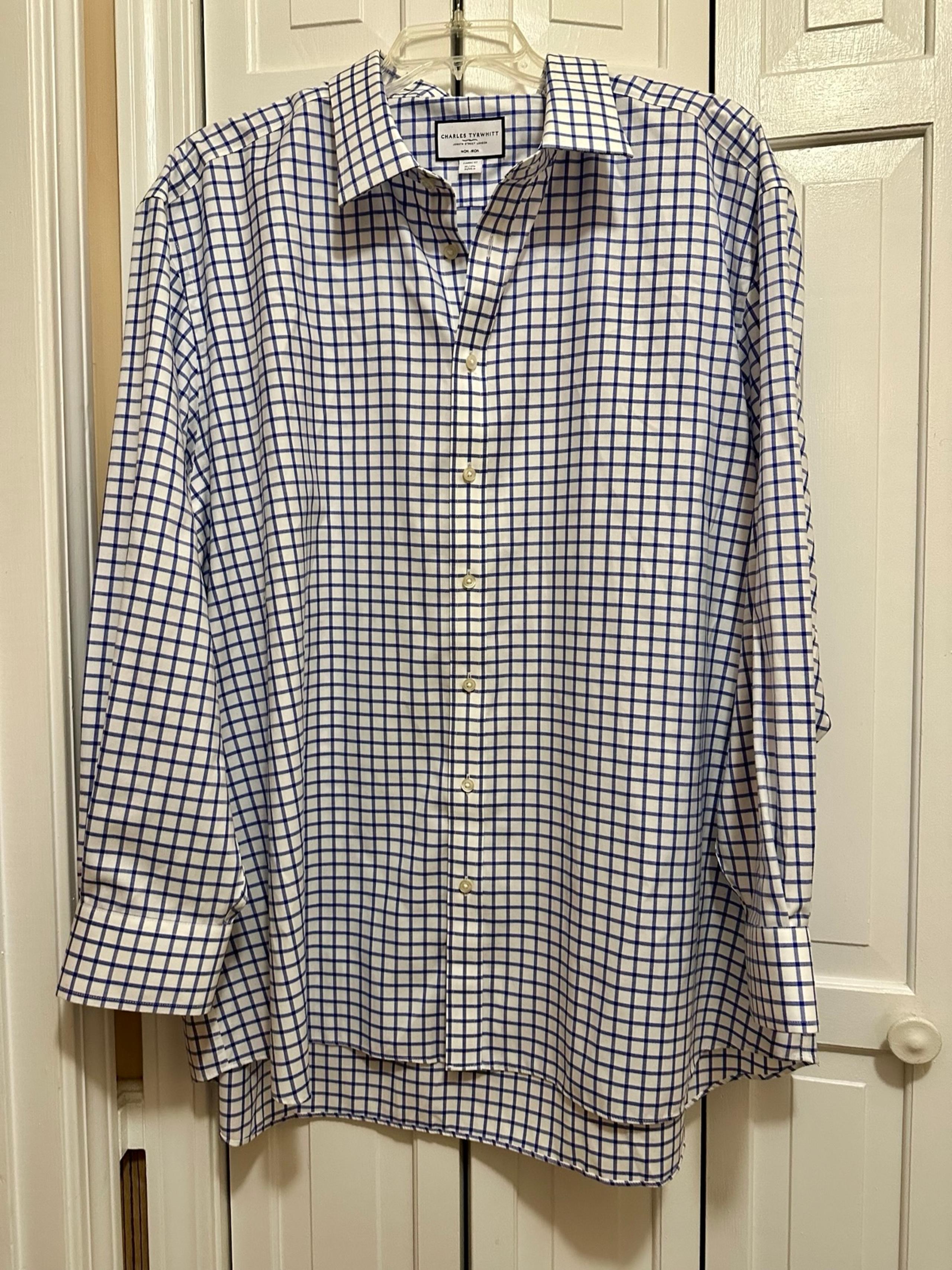 Charles Tyrwhitt Men's Blue Checkered Shirt button down shirt long sleeve