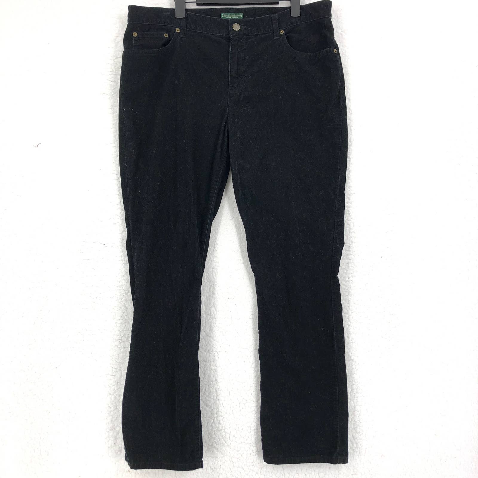 Lauren Jeans Co Womens 14 Black Corduroy Pants Mid Rise Stretch Straight Pockets