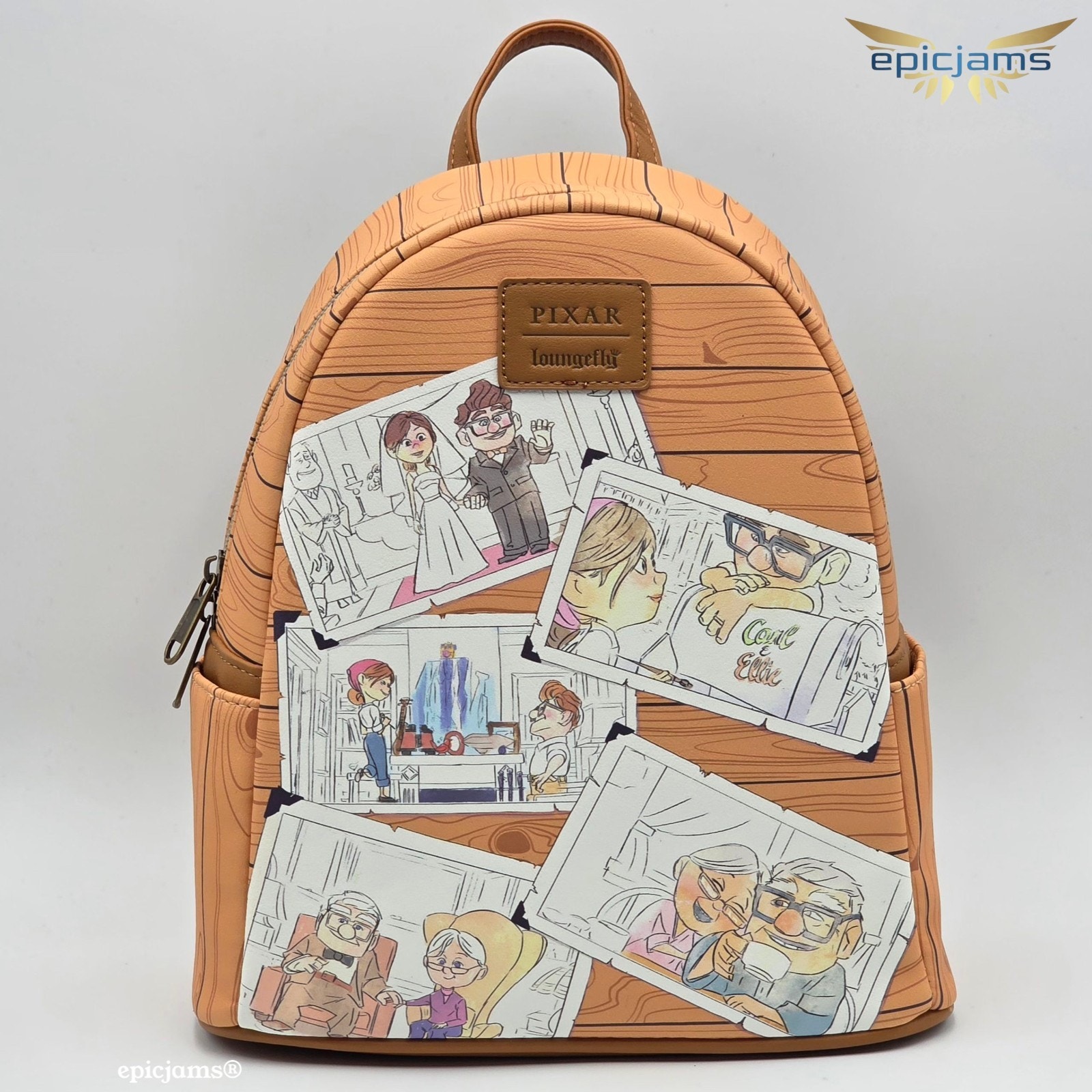 Loungefly Disney Pixar Up Carl & Ellie Photos Brown Mini Backpack New