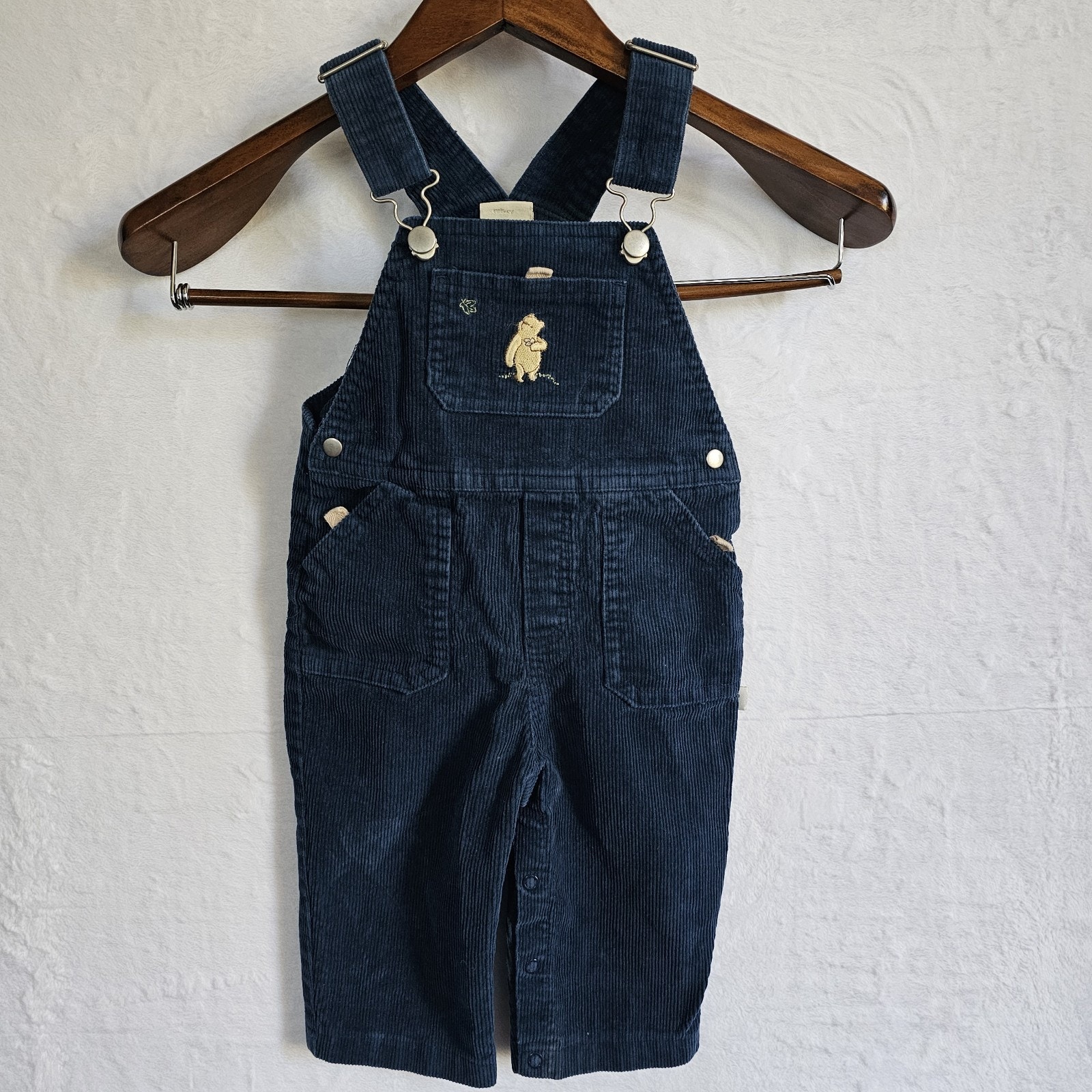 Vtg Winnie The Pooh Overalls Navy Blue Corduroy Sz 12M Baby Embroidery Nostalgia