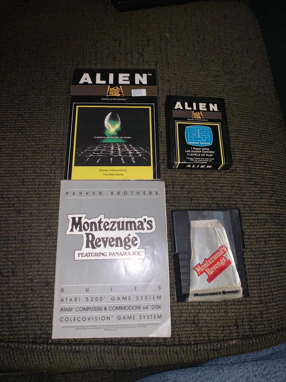 Atari 2600 lot of 2 Cartridges with Manuals Montezuma’s Revenge & Alien