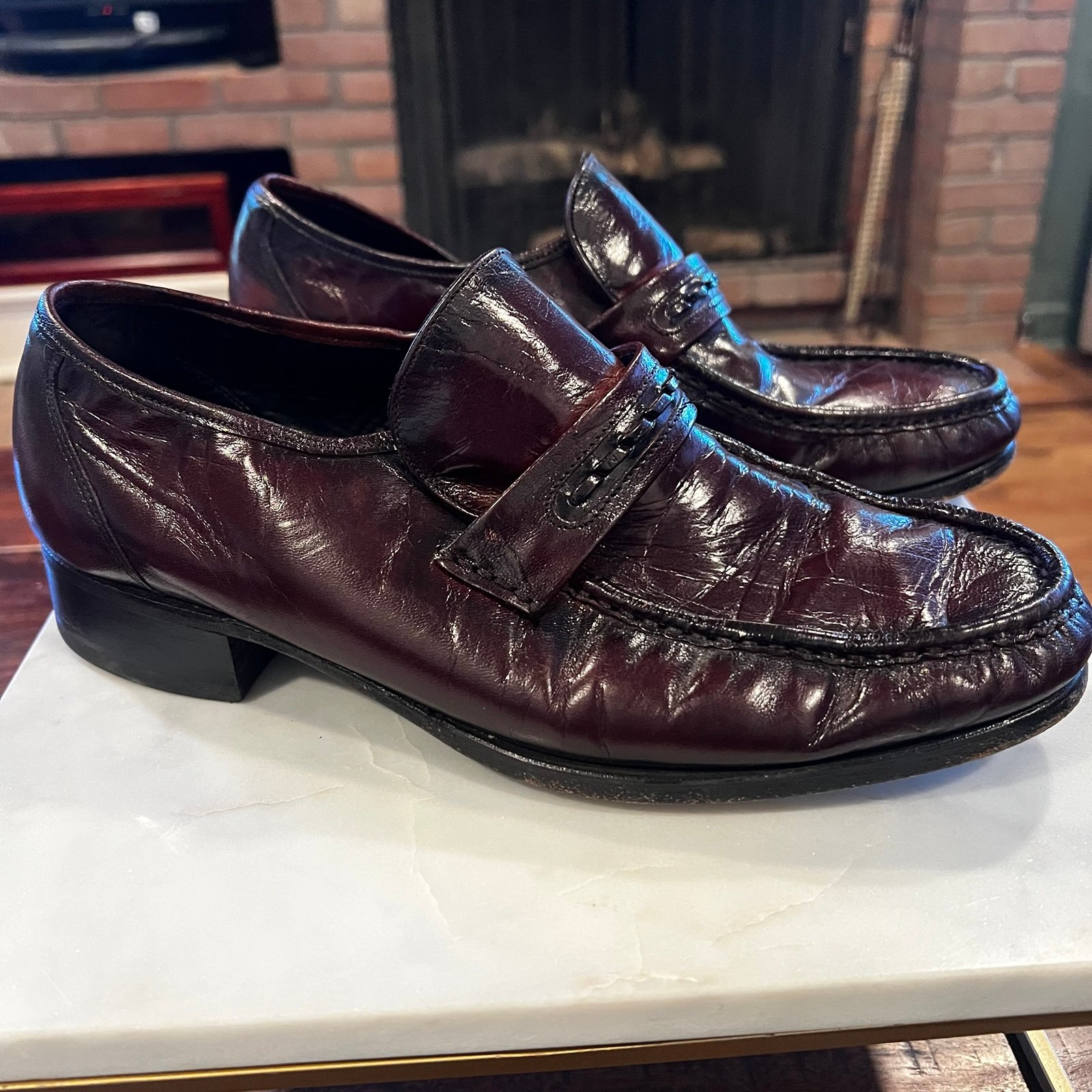 Florsheim Men’s Size 9.5 Dress Shoes Como Black Cherry Leather Slip On Loafer