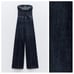 NWT. Zara Navy Blue Strapless TRF Denim Jumpsuit. Size XS.