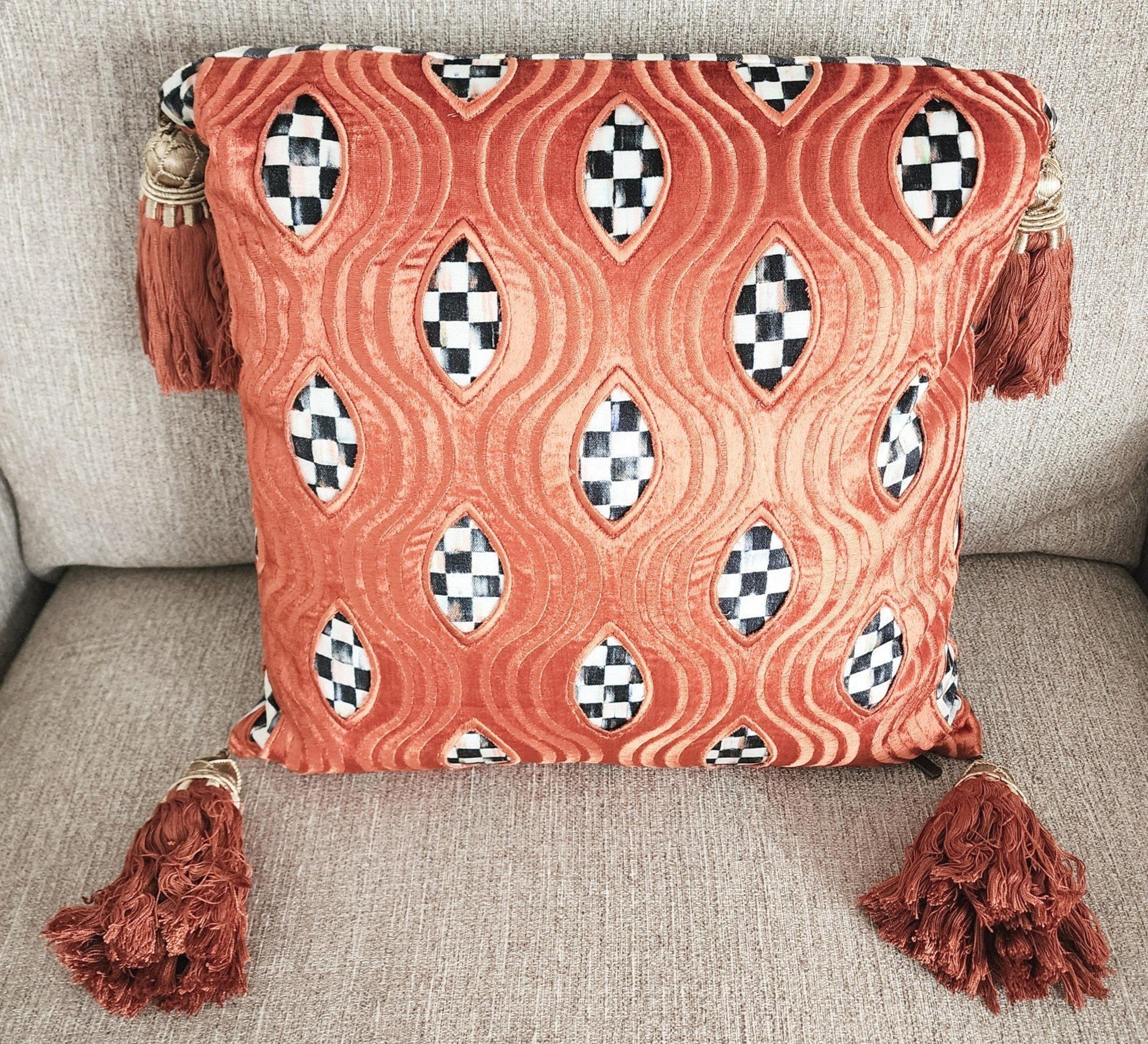 Mackenzie Childs Cut Away / Tassel Rust Pillow 18"