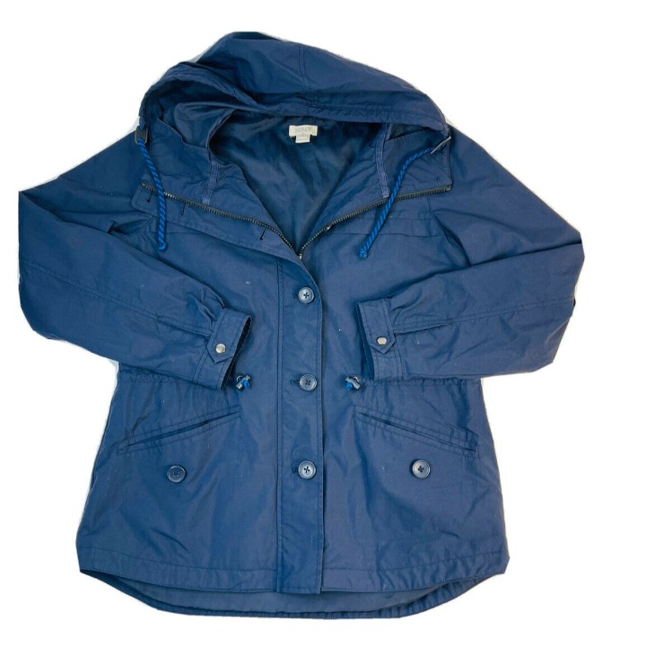 J. Crew Womens XS Nylon Soft Shell Hooded Rain Jacket Navy Blue C1124