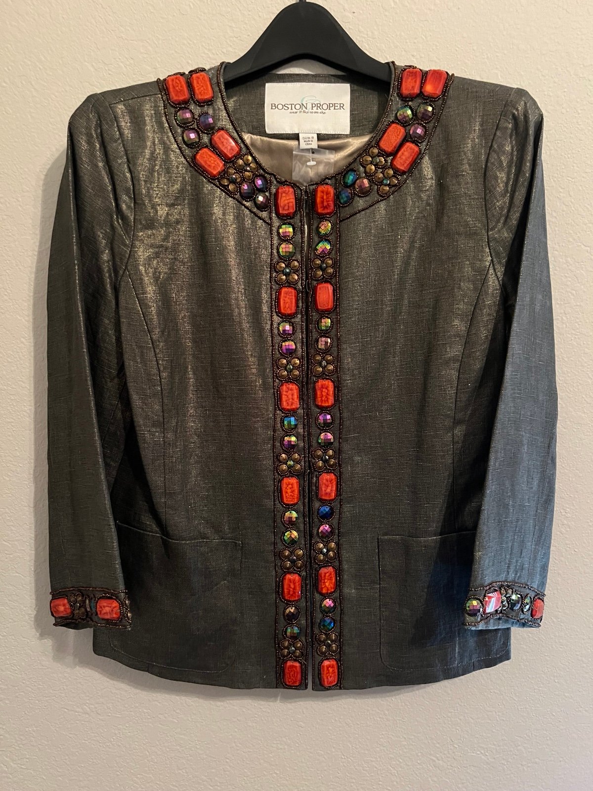 NWT BOSTON PROPER Tribal Metallic Linen Jacket