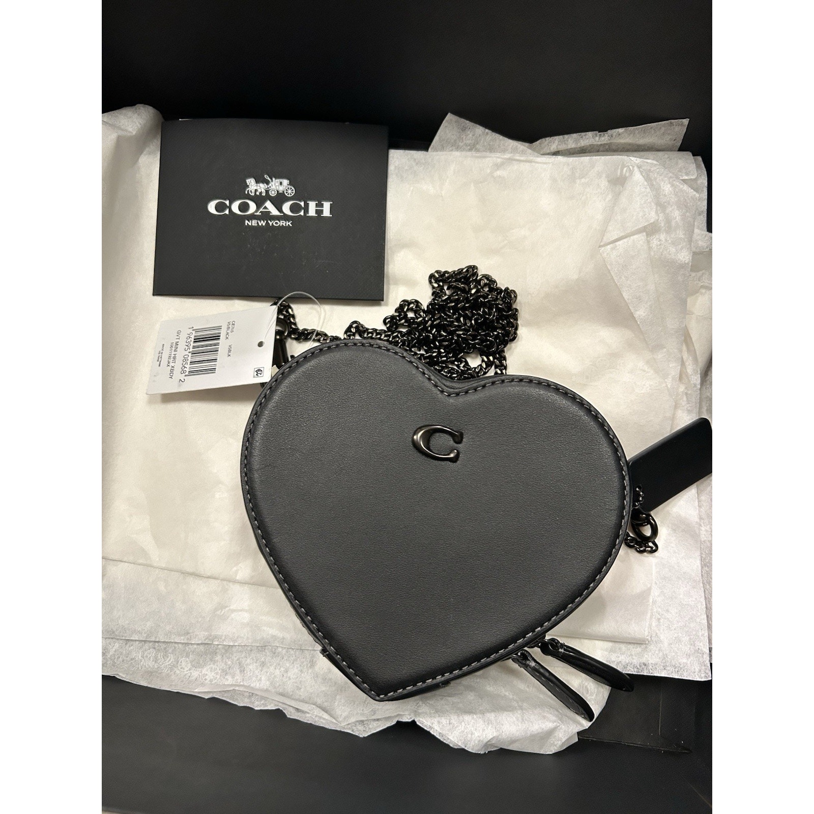 NWT Coach Leather Heart Crossbody 14 - Black/Pewter CE765 RETAIL