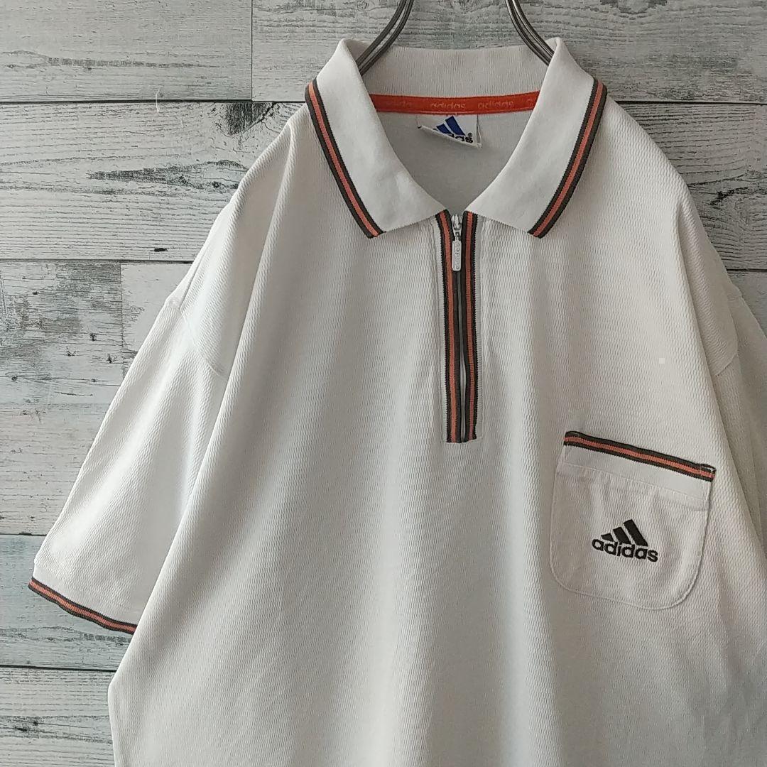 Rare☆90s Old Adidas Embroidered Logo Half-Zip Ringer Polo Shirt
