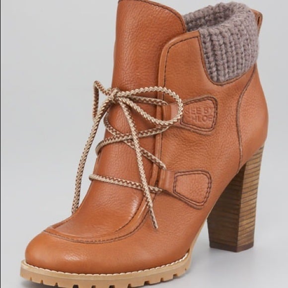 See by Chloe knit cuff lace up booties
