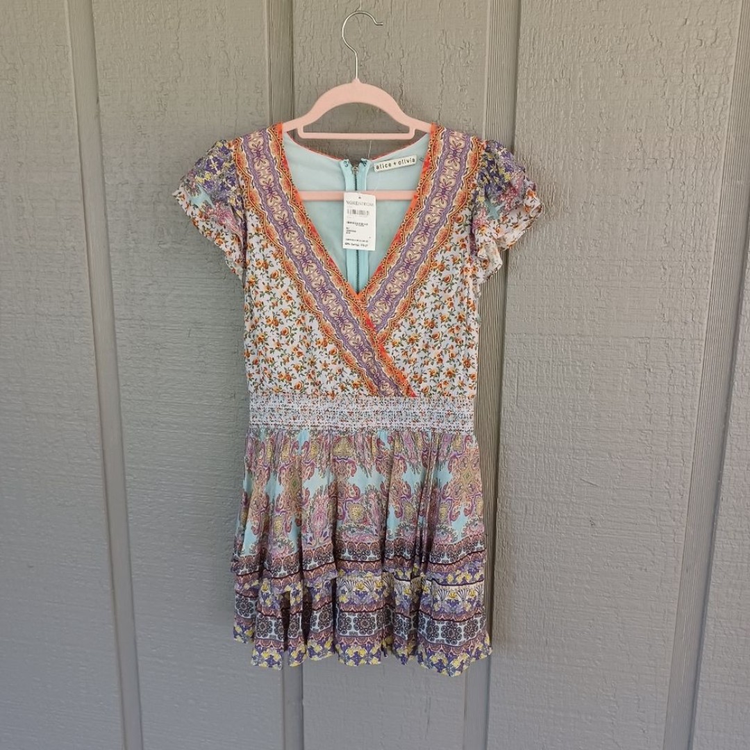 Alice And Olivia Women Mariska Short Skort Romper Size 4 Floral Preppy V Neck