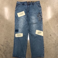 Vintage Y2K Akademiks Baggy Style Patchwork Denim Jeans Mens 36x34 Blue Faded