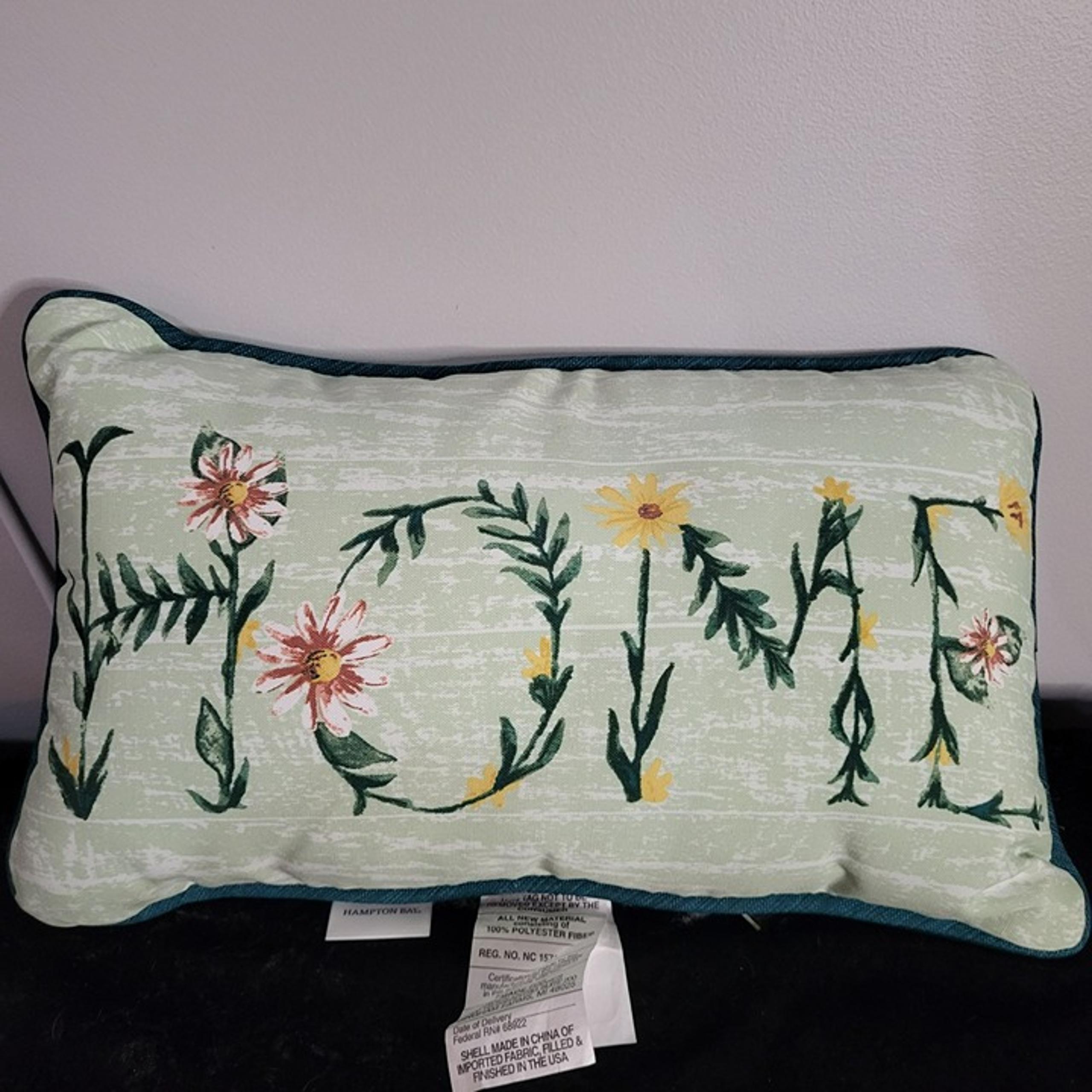 Home Depot Floral "Home" Rectangular Pillow - 12x18 - Polyester - Green & Yellow