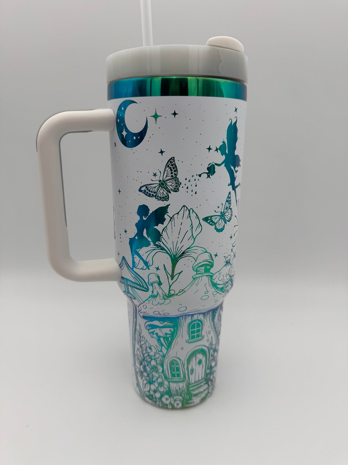 Mystical Fairy Garden with Celestial Moon Laser Engraved tumbler white / green