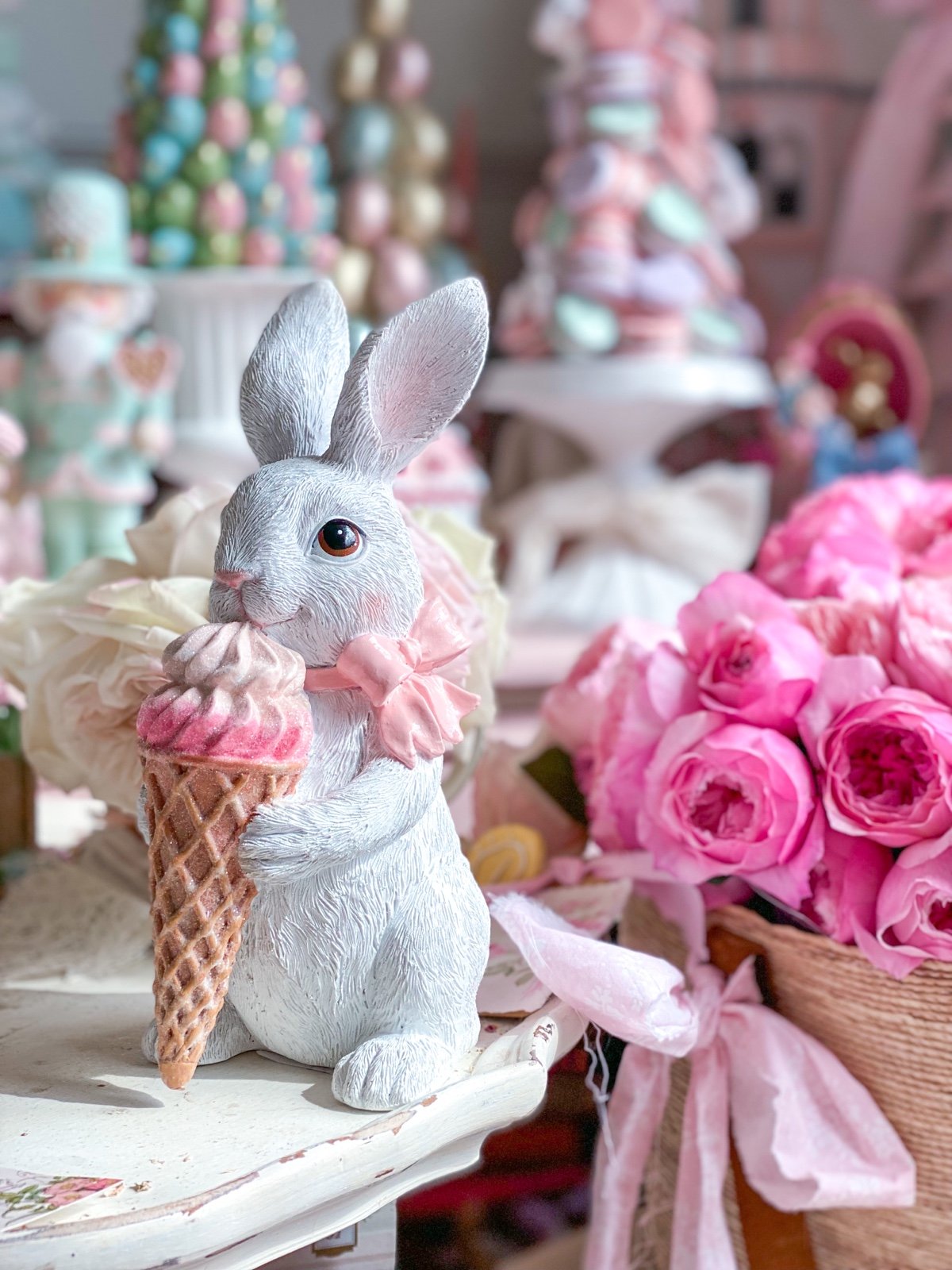 Custom Pastel Pink Ice Cream Easter Bunny with pink bow
