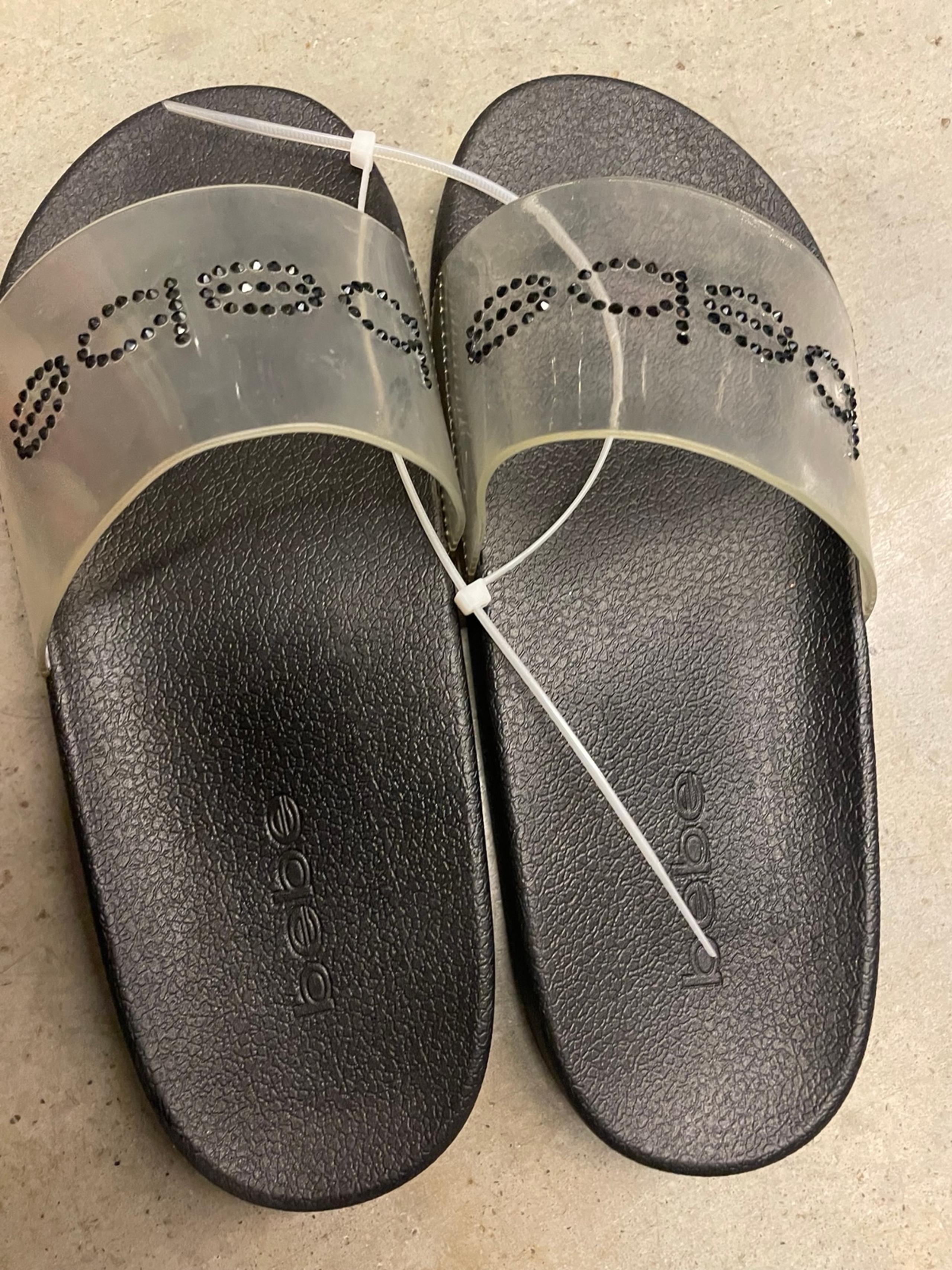 Bebe Women's Dahlia Slides Sandals Black/Transparent size 8