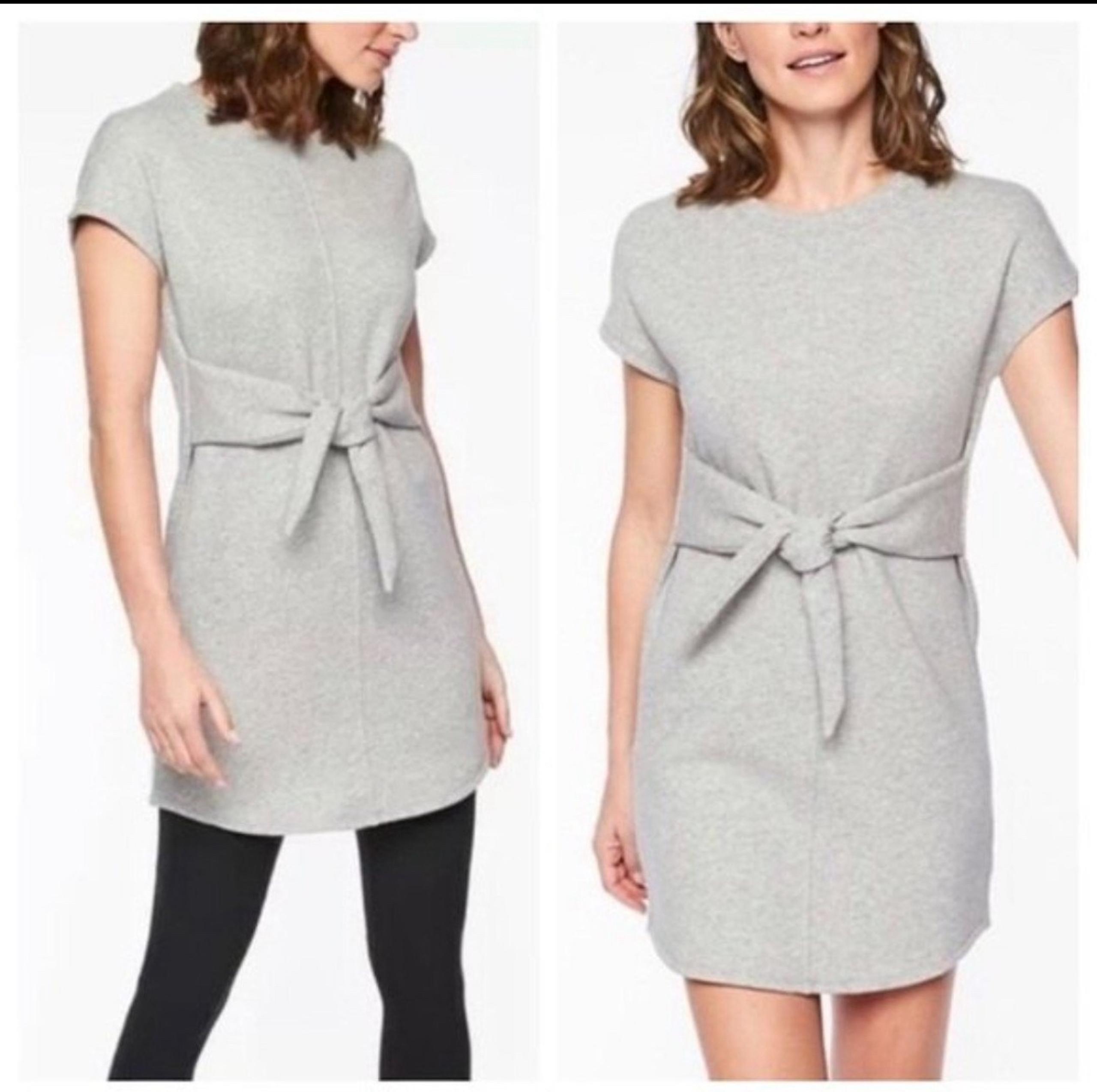 Athleta Embrace Sweatshirt Mini Dress T-Shirt Belted Gray Cotton Sz L