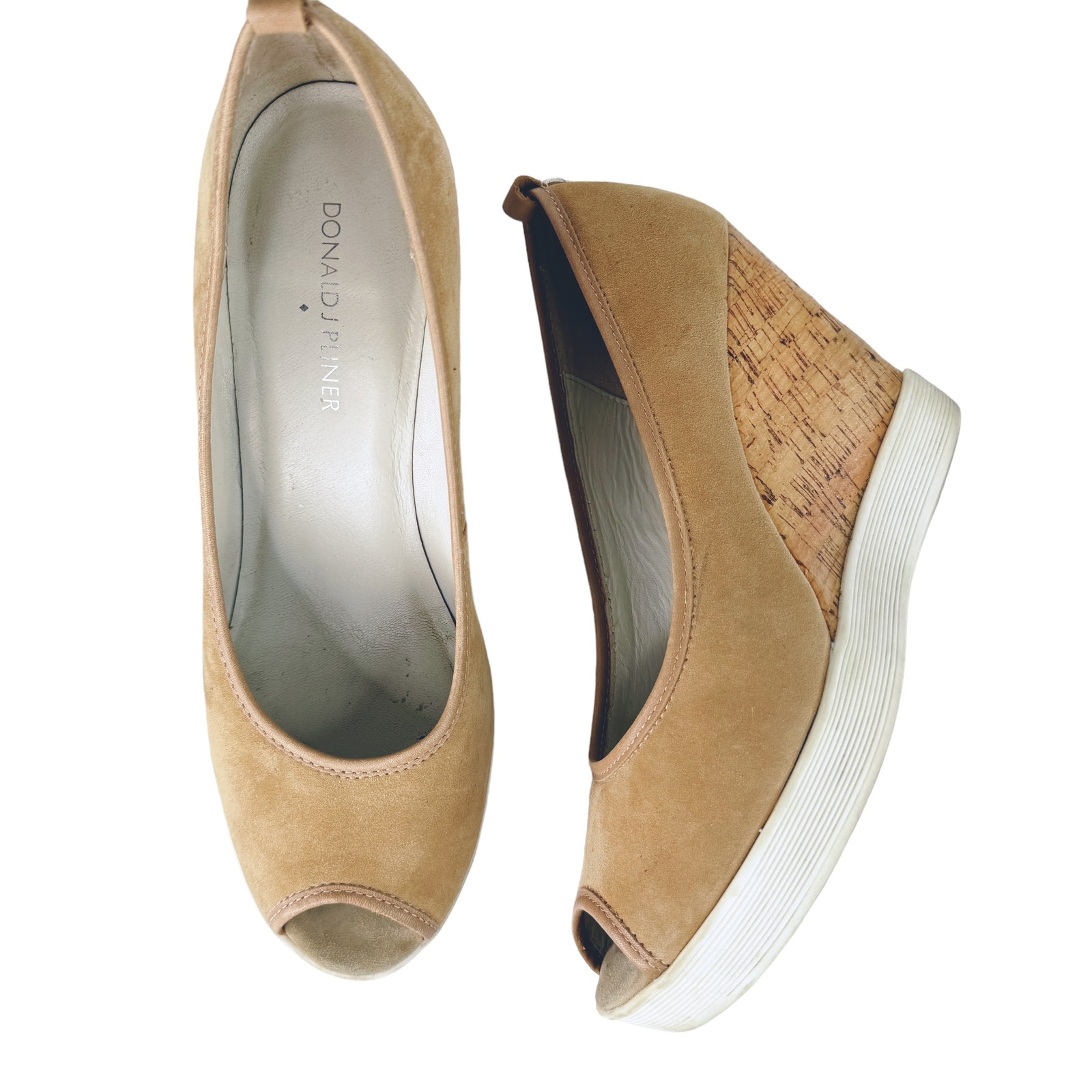Donald J Pliner Suede Peep Toe Wedges Heels Tan Camel Cork Heels 9