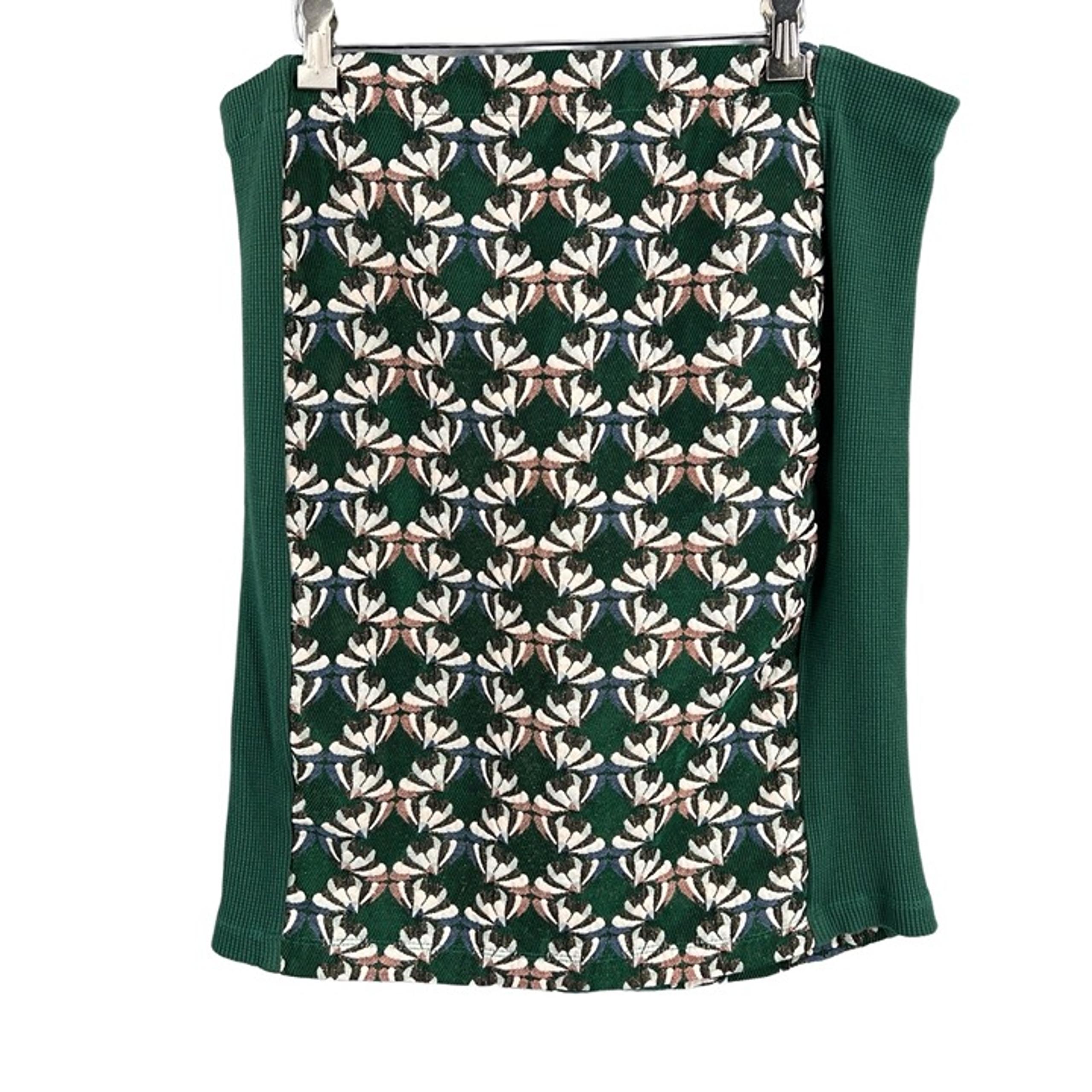 Anthropologie Dolan Pencil Skirt Green Geometric Embroidery Button Front XL