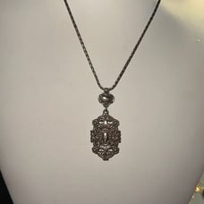 Brighton Vintage Pendant Necklace Silver Round Adjustable Chain Scroll Retired