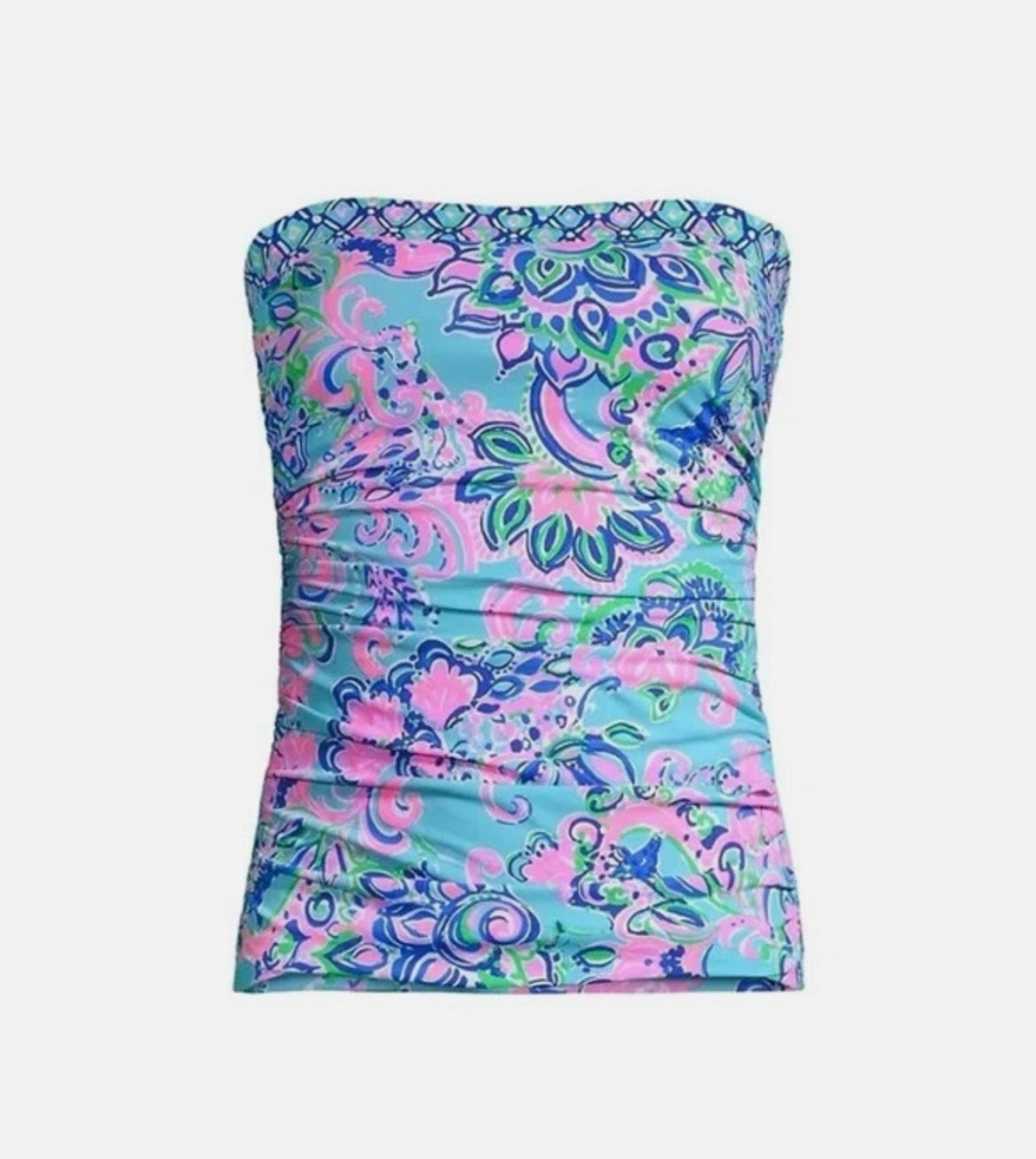 Lilly Pulitzer Justina Tankini Swim Top Blue Horizon Jungle Sunrise SIZE 0
