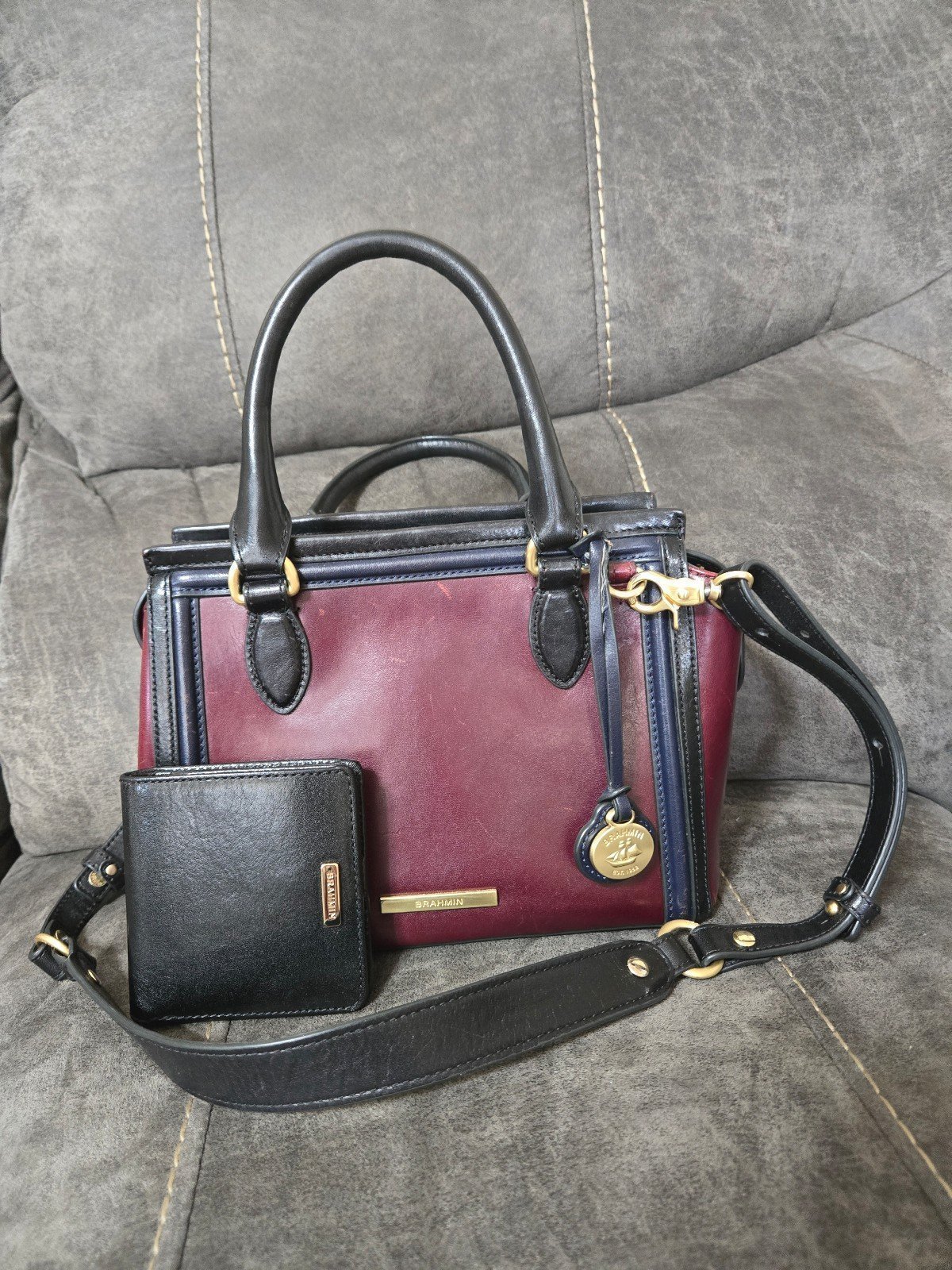Brahmin Mini Schooner and Jane Wallet in Topsail