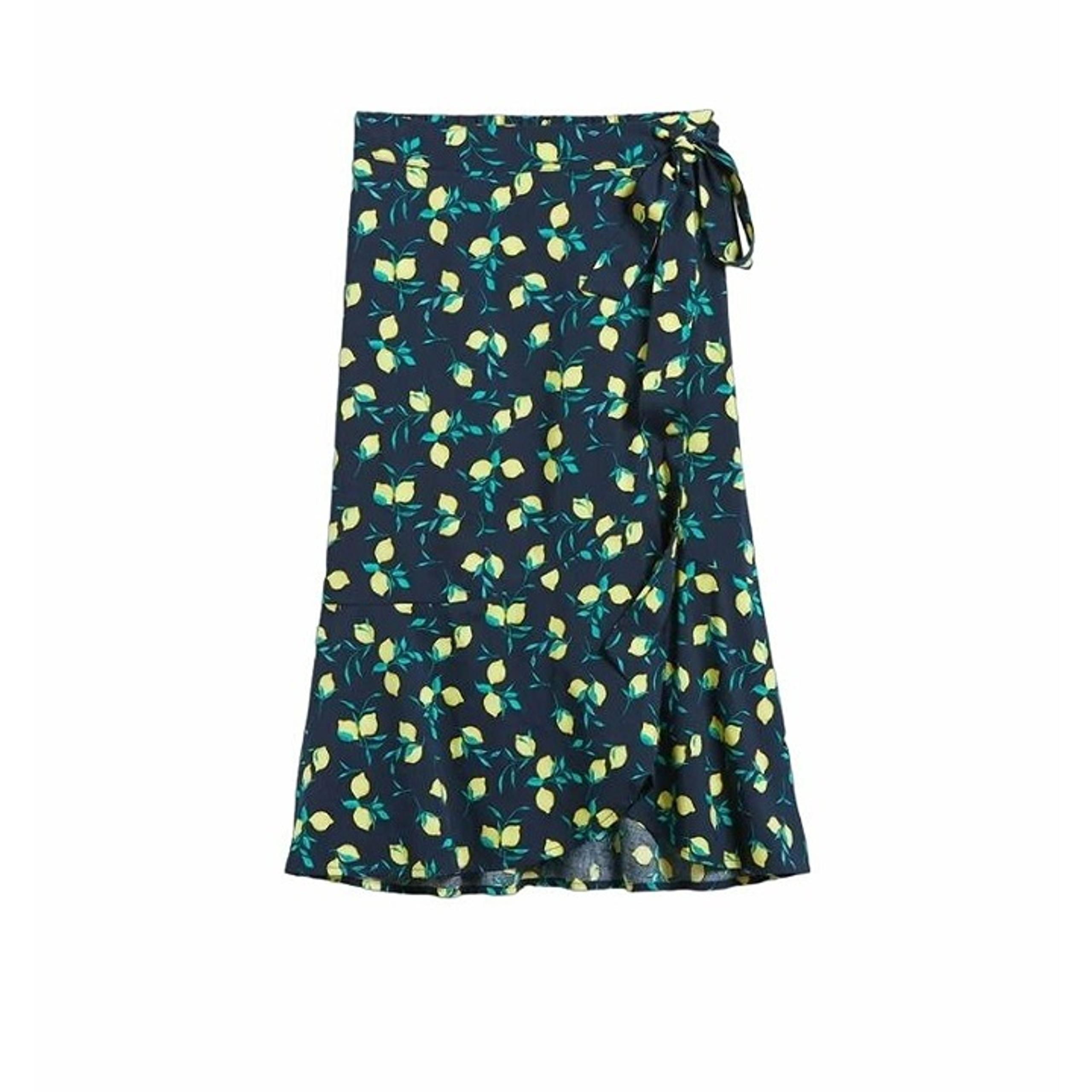 ❤️Women's Petite Skirt Sz 4P Banana Republic Tiered Wrap Midi Navy Yellow lemon
