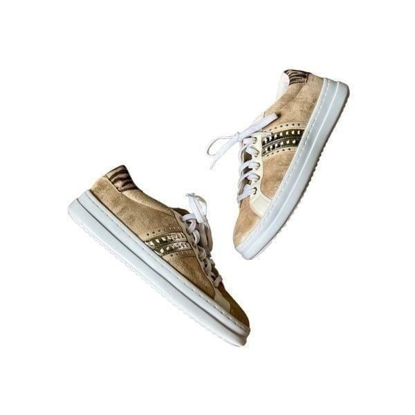 GEOX Respira Pontoise Beige Gold suede SNEAKER SHOES Size 9