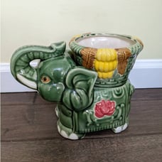 7 Vintage Ceramic ELEPHANT Flower Pot Planter Vase Succulent Lucky Trunk Up