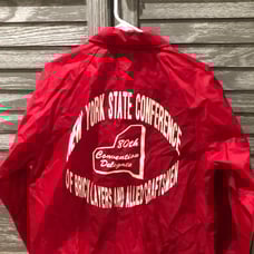 Vtg Red Shell Jacket “Charlie” NY Bricklayers & Allied Craftsmen Union Delegate