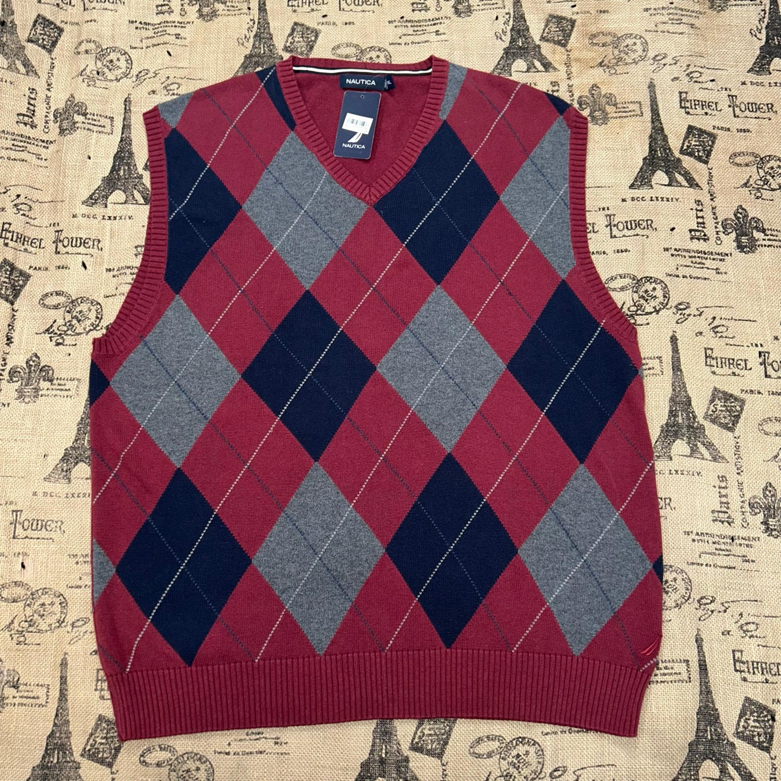 Nautica NWT! Men'S Argyle Burgundy/Grey/Navy V-Neck Sweater Vest Size XXL