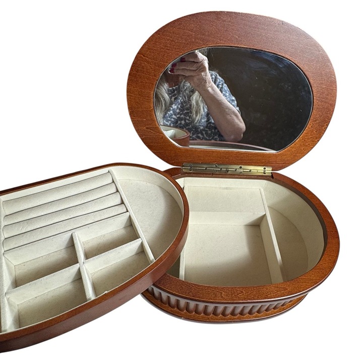 Vintage Sankyo Cherry wood mirrored musical jewelry box