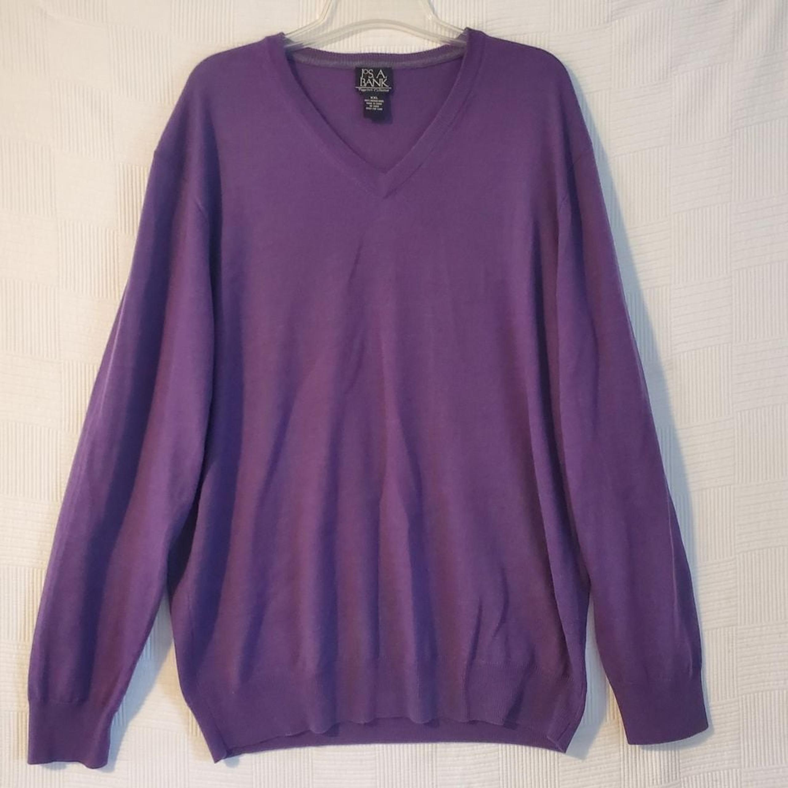 Jos A Bank Sweater Travelers Collection Mens 2XL Purple 100% Merino Wool Preppy