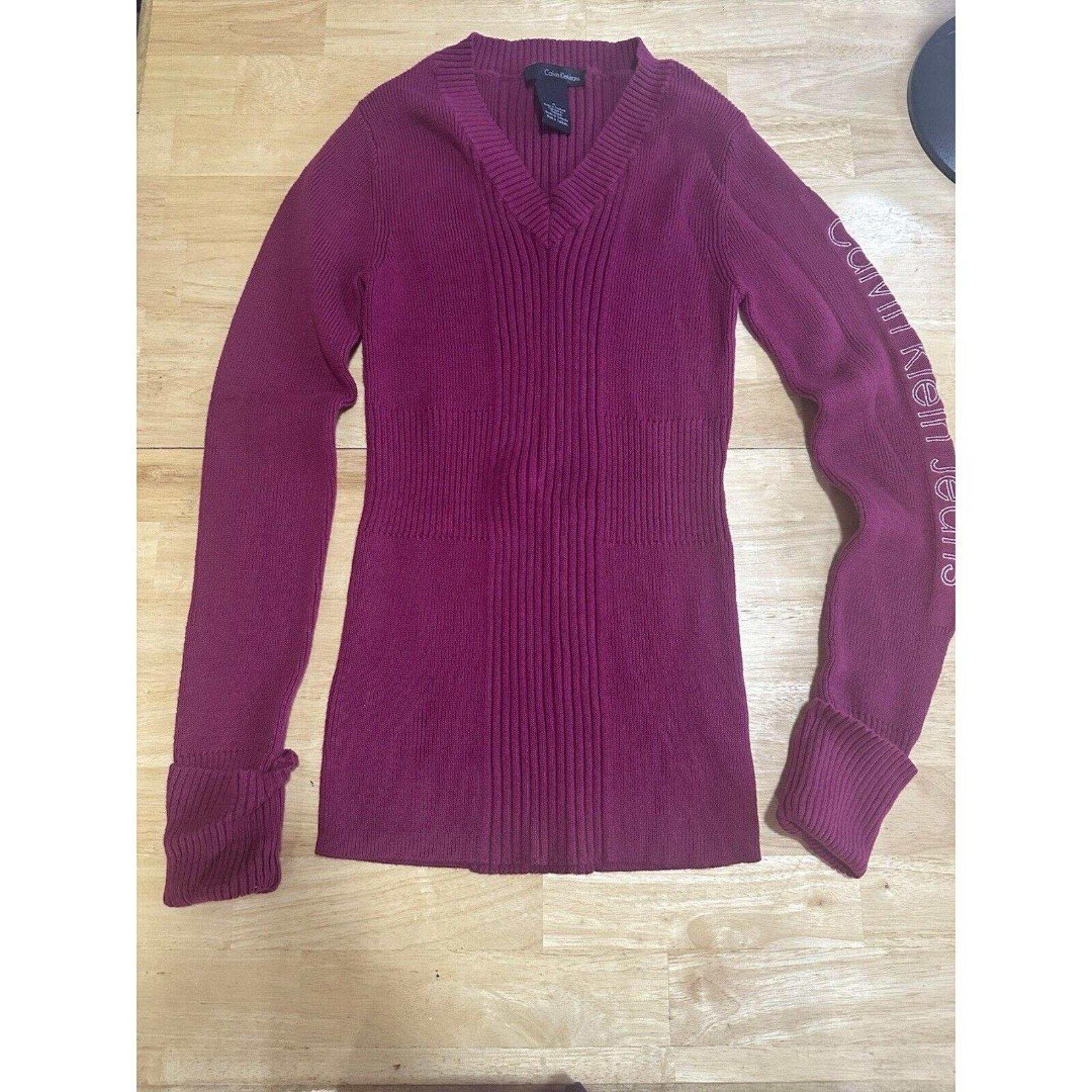 Calvin Klein Jeans Women Maroon V Neck Sweater (Medium)