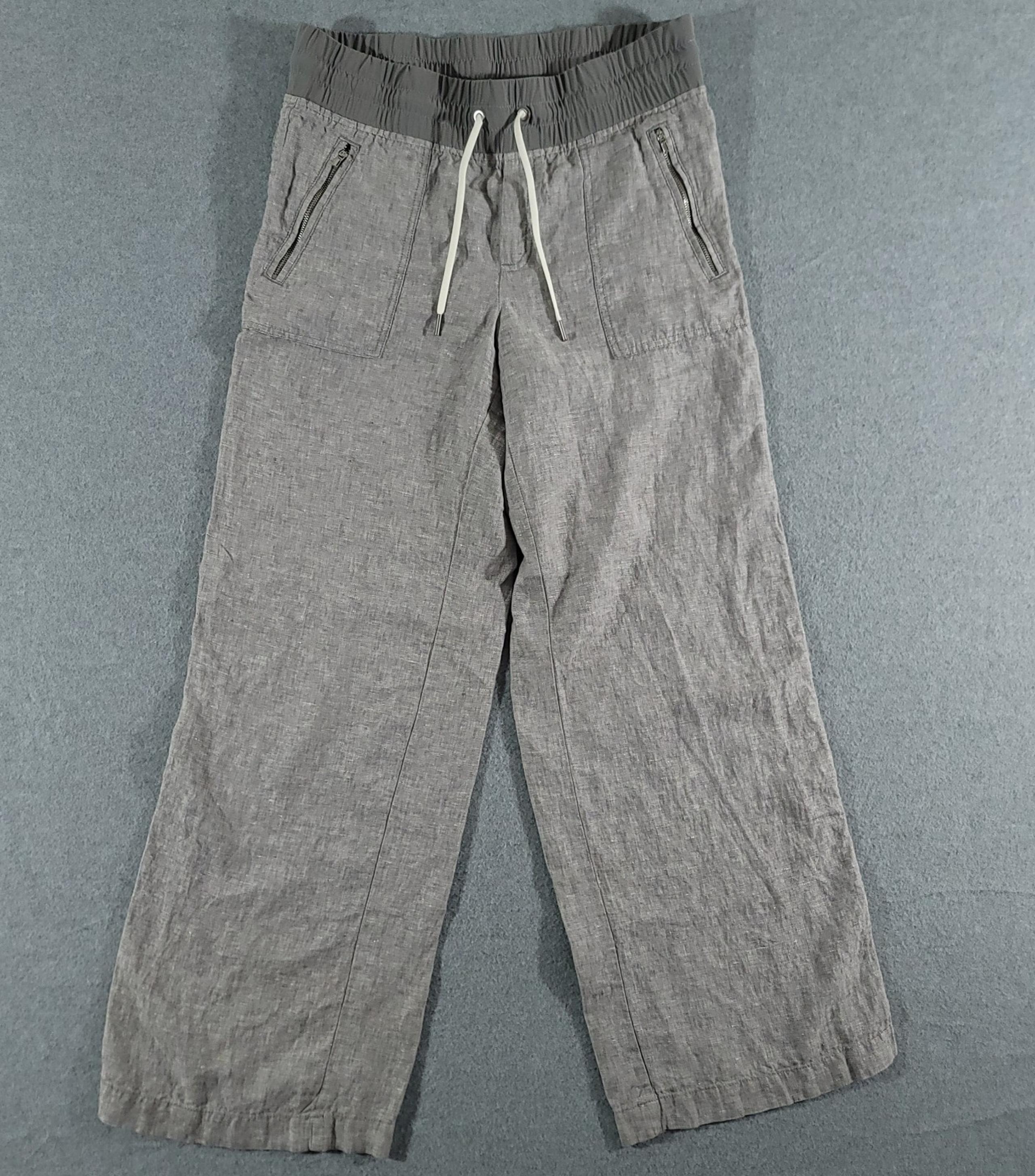 Athleta Cabo Linen Wide Leg Pant Womens Size 8 Gray Zipper Pockets Drawstring