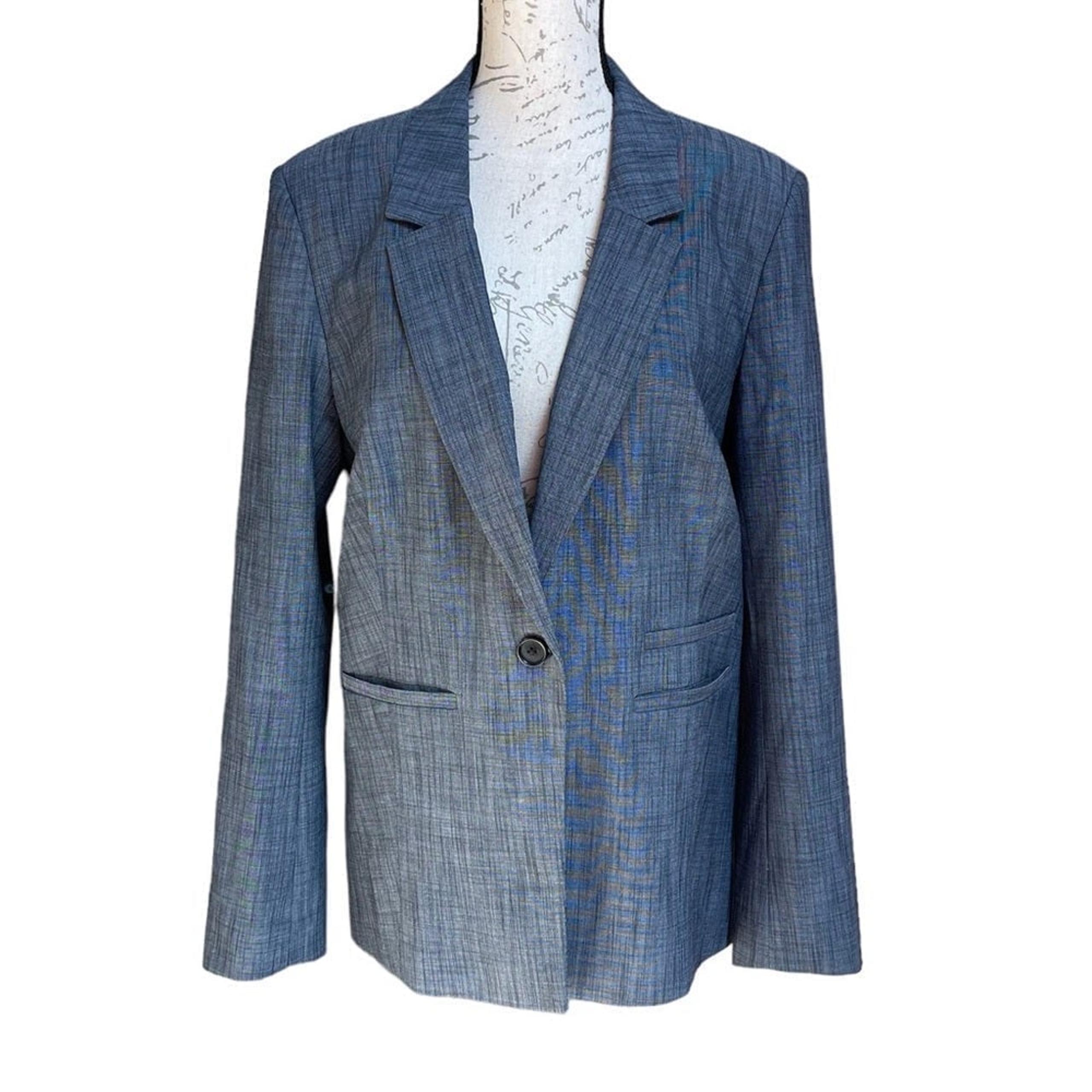 Halogen Blue White Single Button Lined Blazer Sz 14