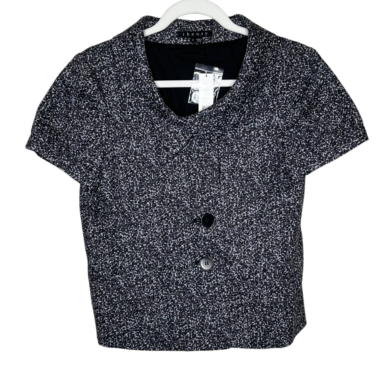 Theory NWT Rarias Tweedy Short Sleeve Blazer in Uniform Dot Size 12 NWT