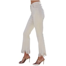 FRINGE HEM STRETCH FLARE PANTS 67108-67018-STONE-2 Medium