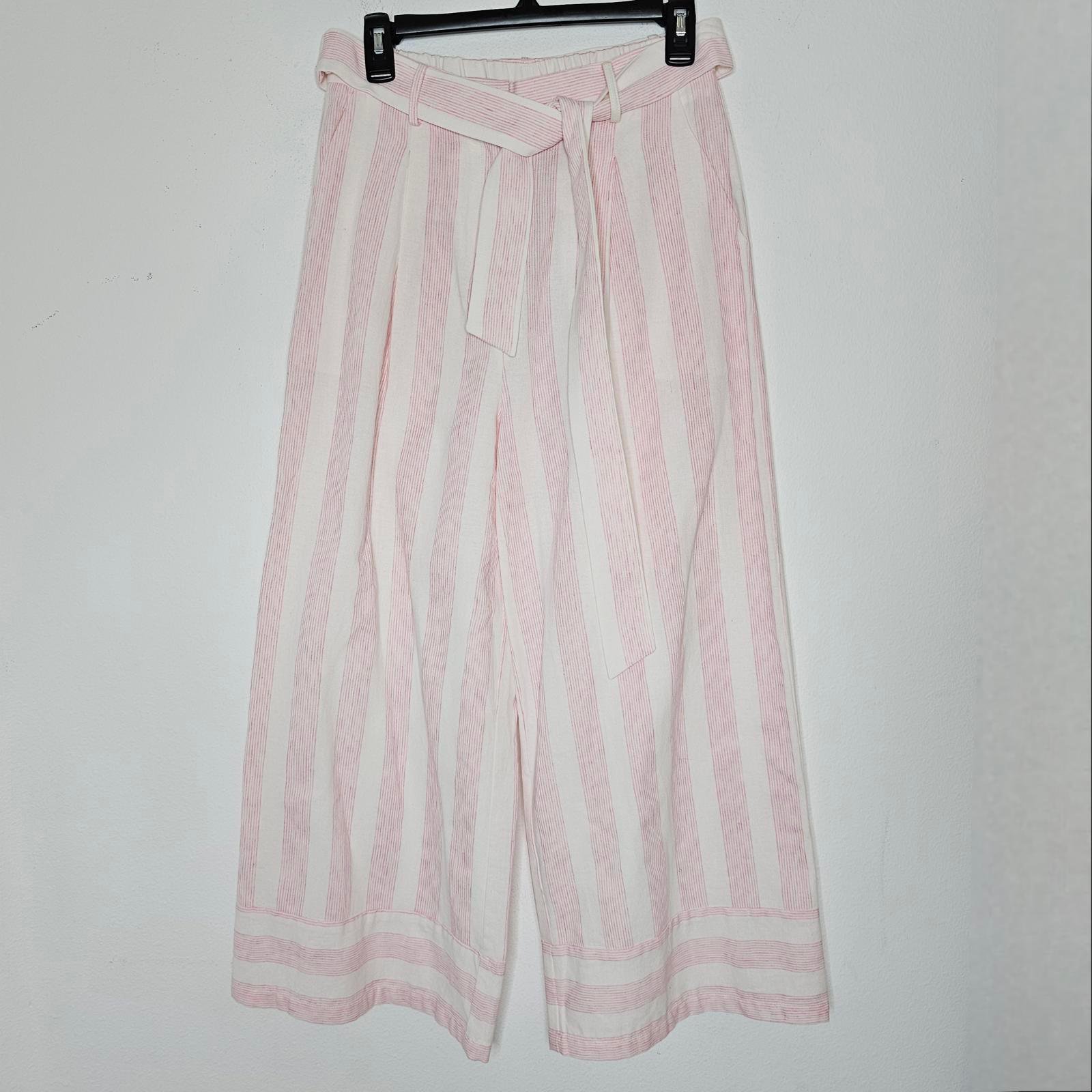 NWT Frnch Paris Women's Pink/White Striped/Pricillia Woven Pants Size Medium