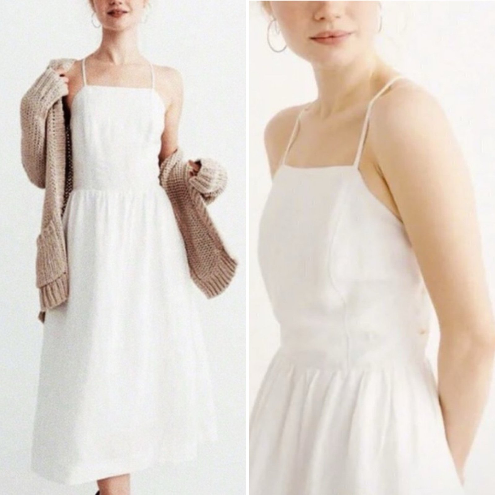 Abercrombie & Fitch NWT Linen Midi Dress Small off white square neck sleeveless