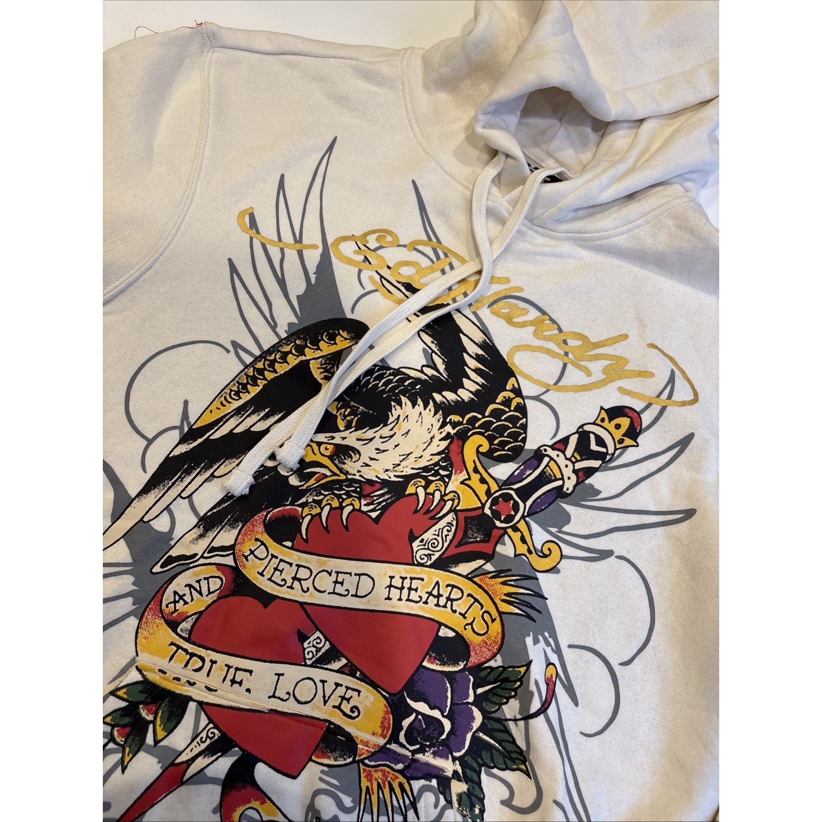 ED HARDY Pierced Hearts Graphic design Hoodie Men's Size MEDIUM