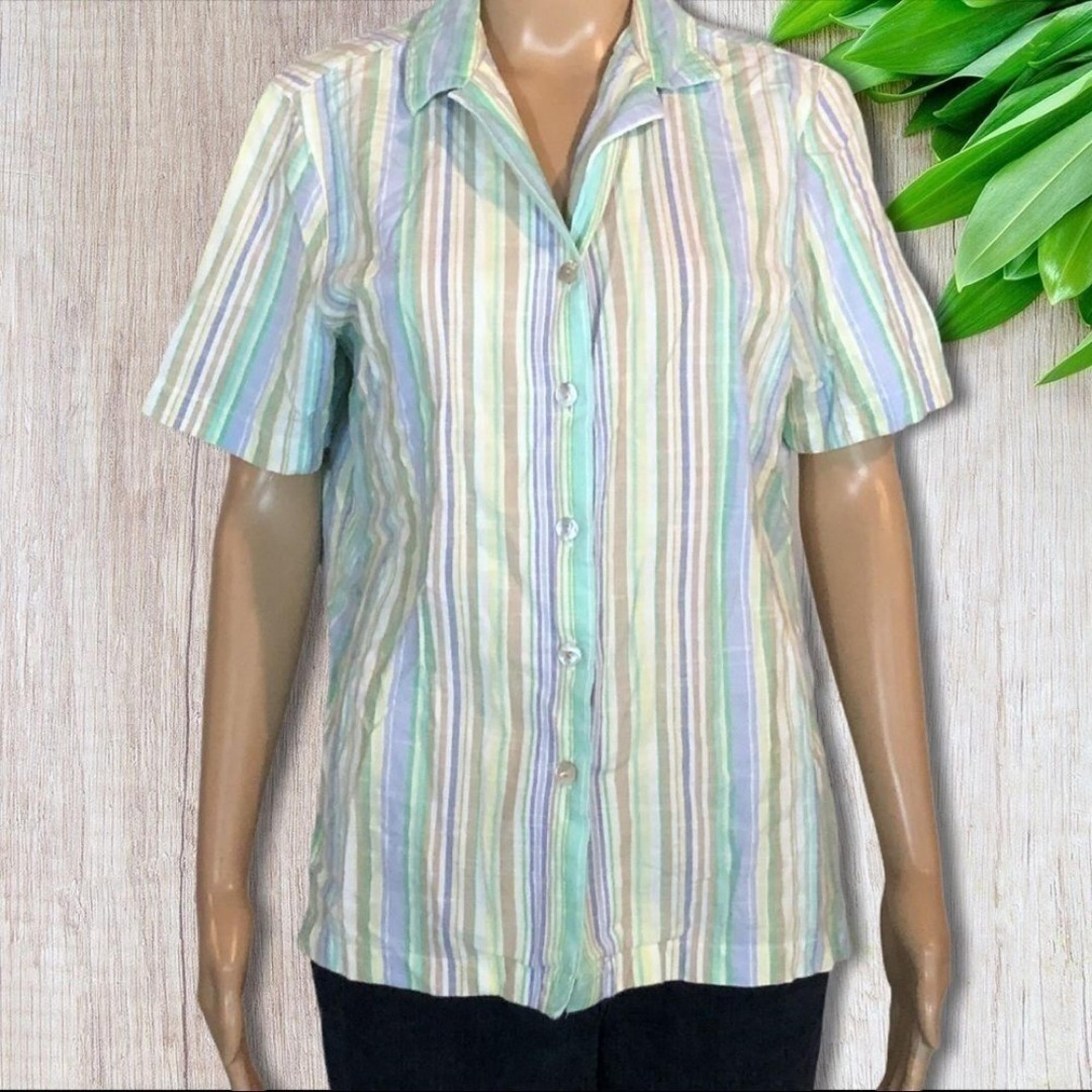 Vintage 90s-Y2K Cathy Daniels Striped Short Sleeve Button Up S