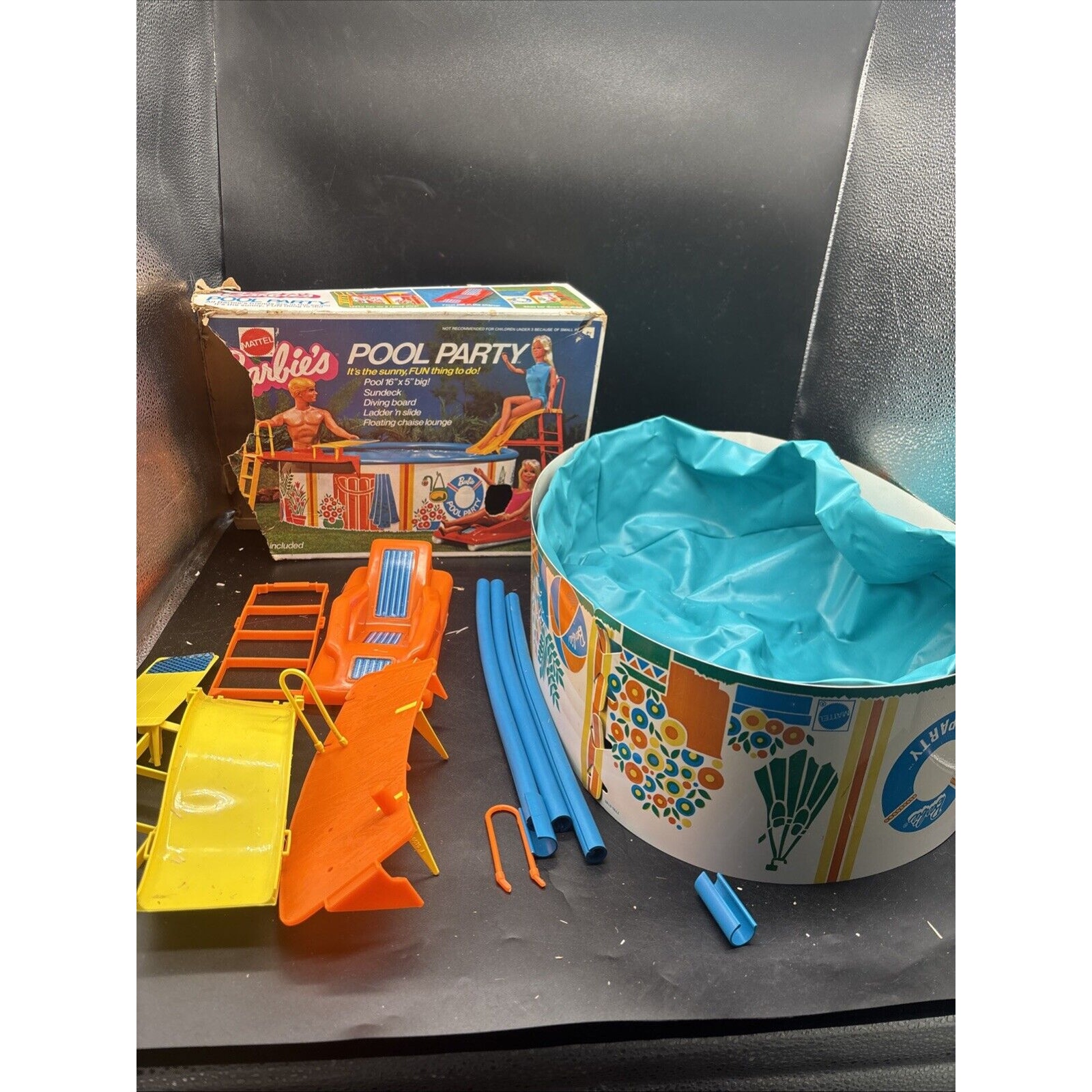 Vtg 1973 Barbie Swimming Pool w Box Accessories INCOMPLETE Made USA
