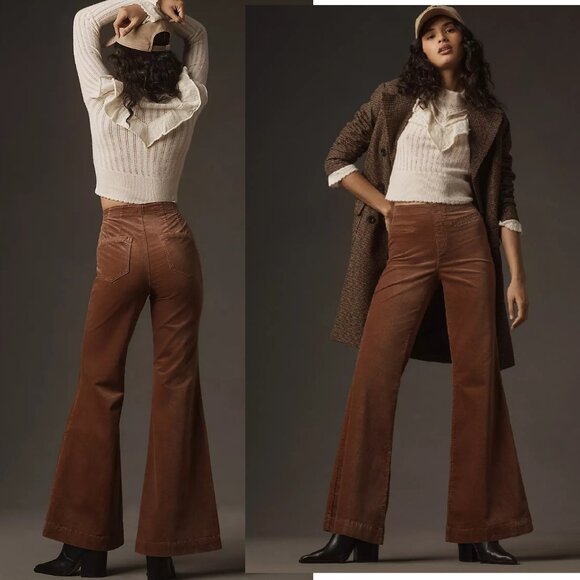 anthropologie Pilcro Velvet Pull-On Mid-Rise Retro Flare Jeans 32 fawn new nwt