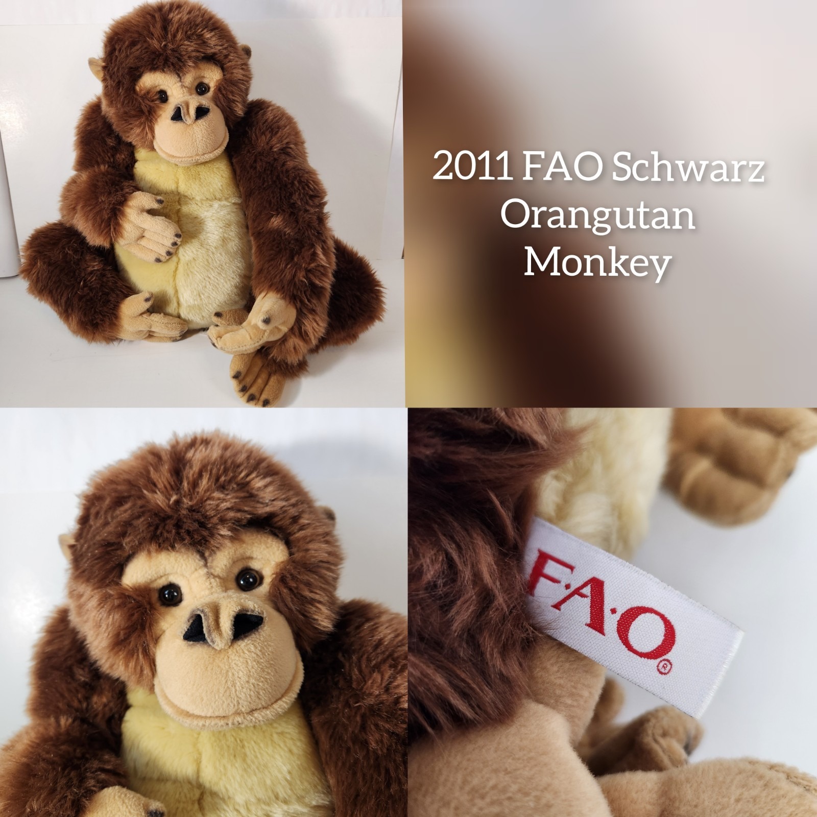 FAO Schwarz Orangutan 2011 Toys R Us 15in Ape Plush Stuffed Animal Rare Monkey