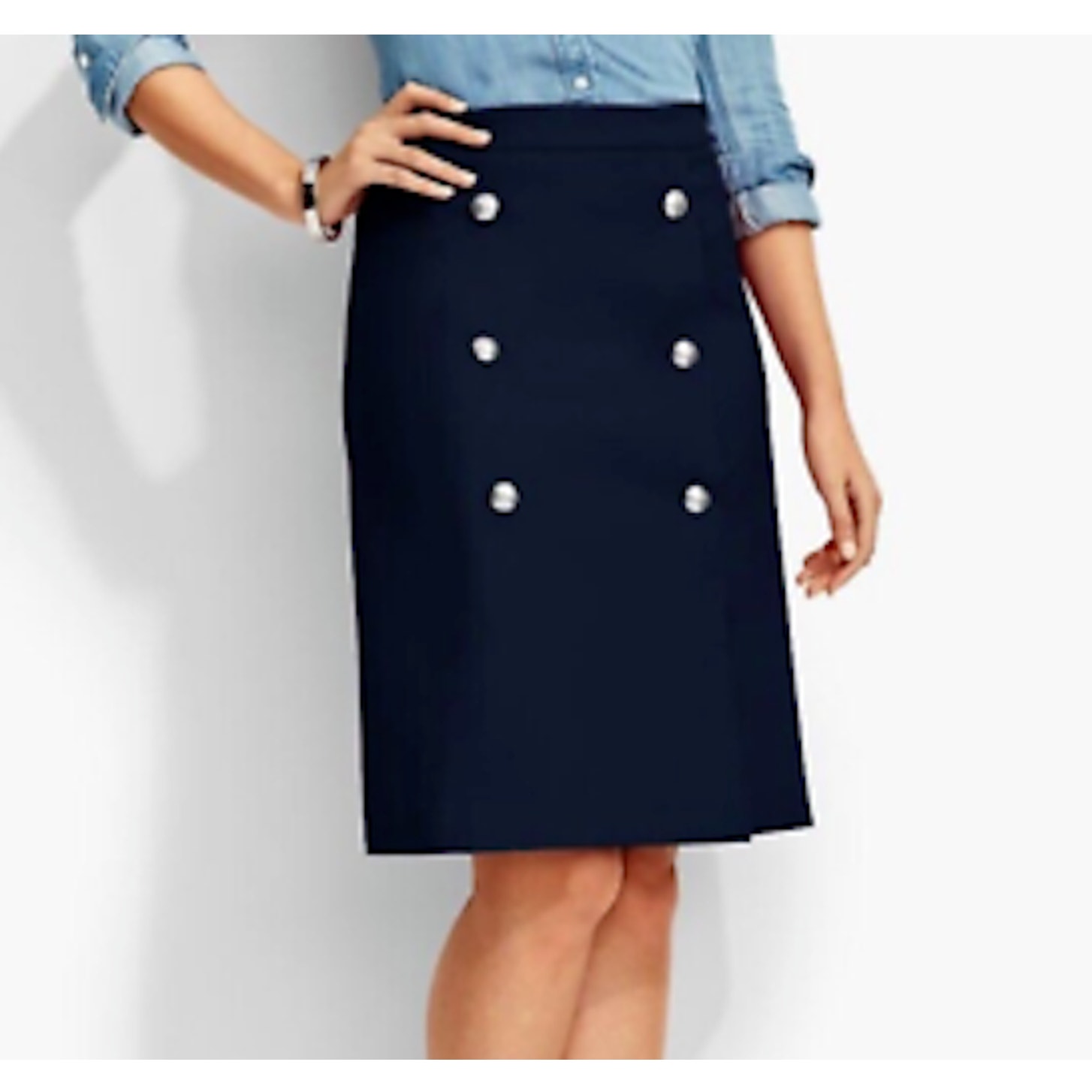 Talbots Skirt Womens Size 4P Faux Wrap Front Buttons Nautical Sailor Lined