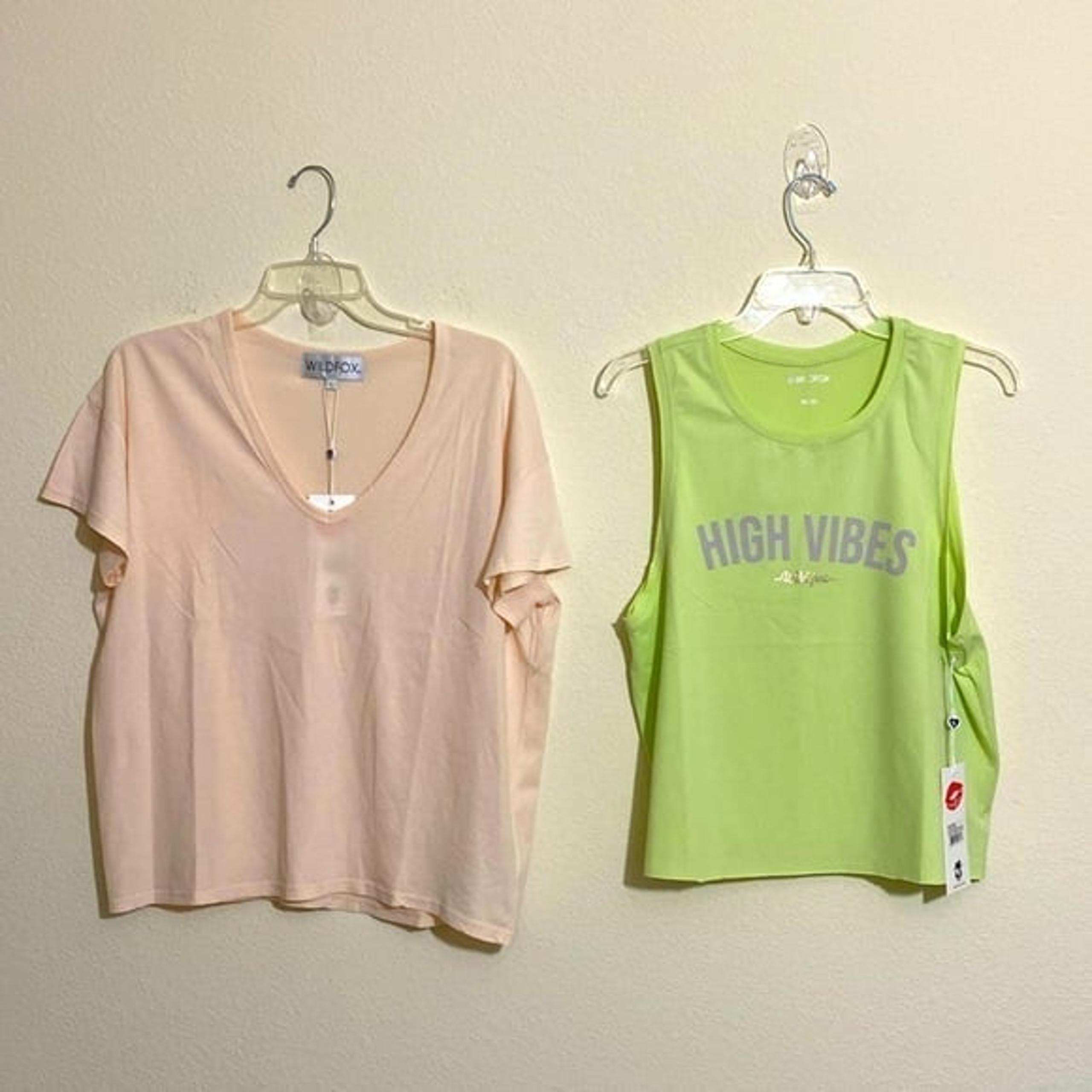 Lot of 2--WILDFOX Crissy V-Neck Tee w Distressed Edges & Vibes Crop Tank Top