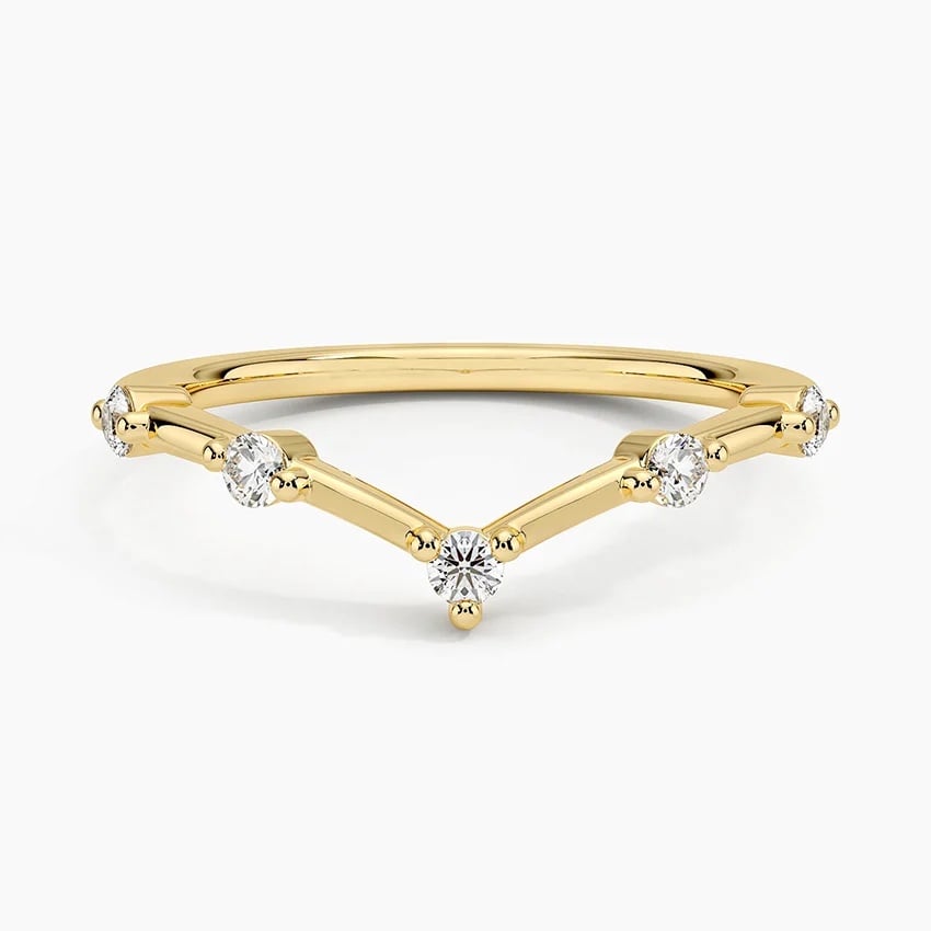 14K Yellow Gold Lab Diamond Chevron Ring – Delicate V-Shaped Band