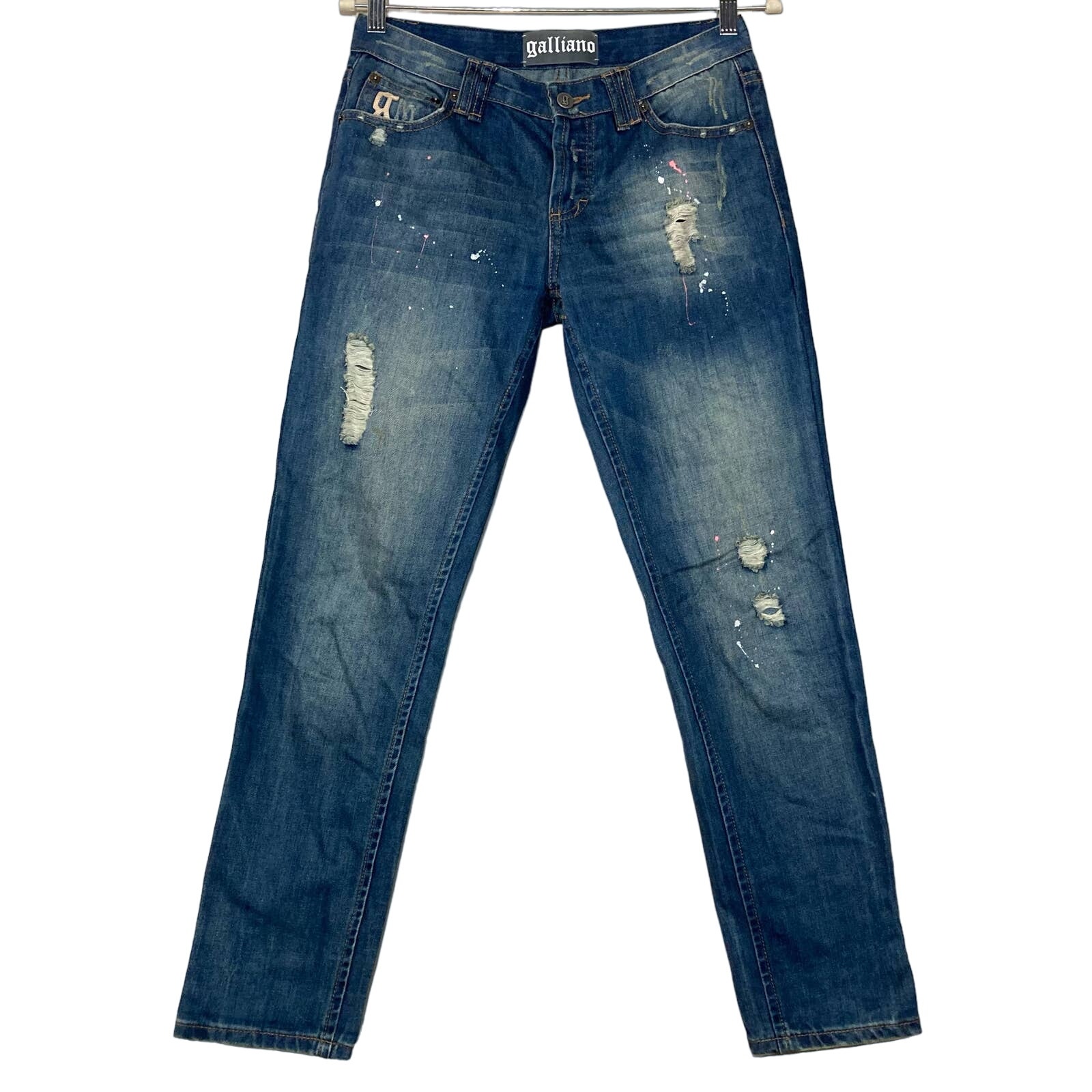 NWT Gilliano Jeans By John Galliano Paint Splatter Ripped Distressed Jeans Sz 27